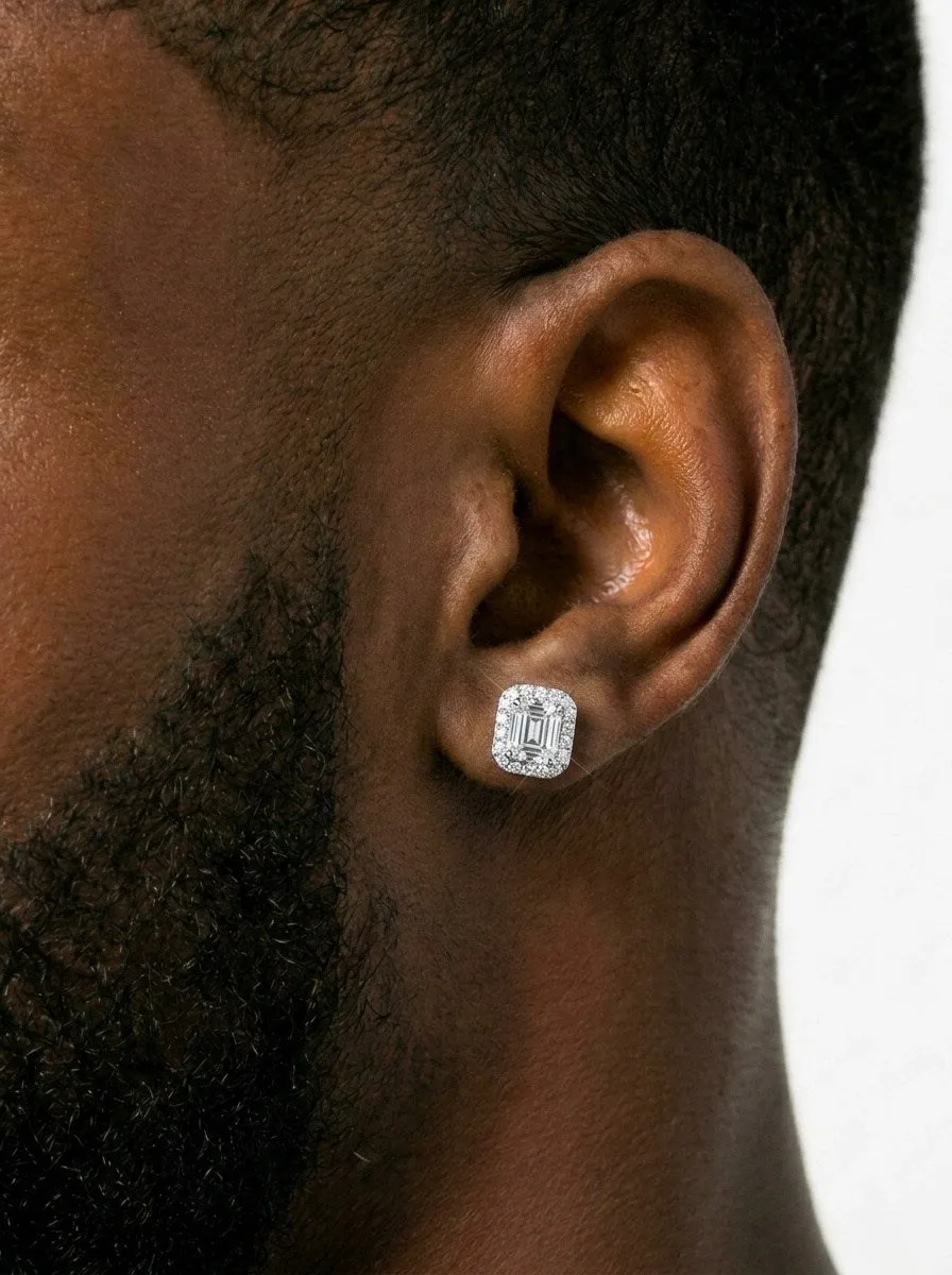 10MM Halo Baguette Moissanite Earrings 14K Gold (view 2 of 4)