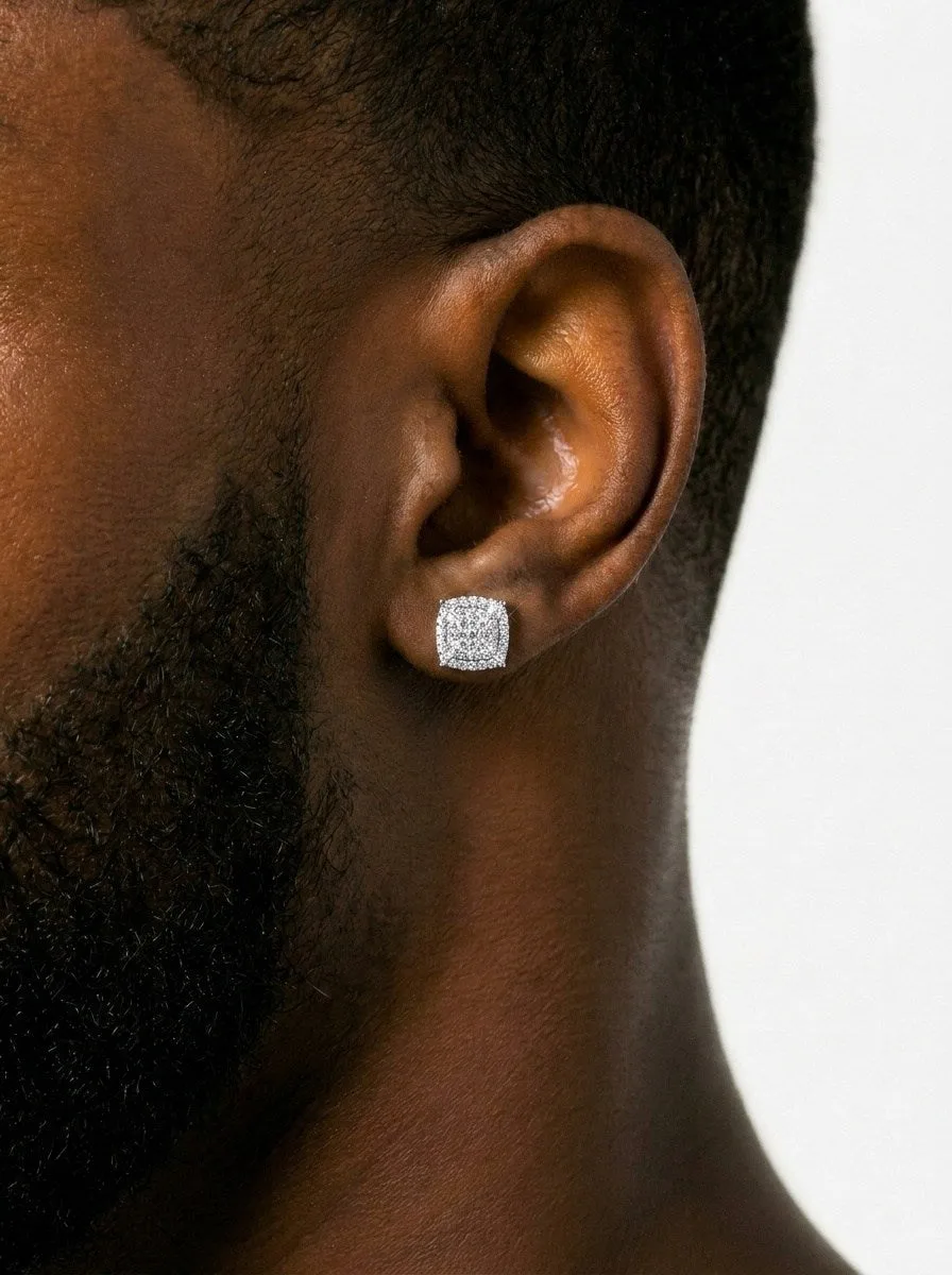 10MM 6-Row Moissanite Square Stud Earrings - in white gold (view 2 of 3)
