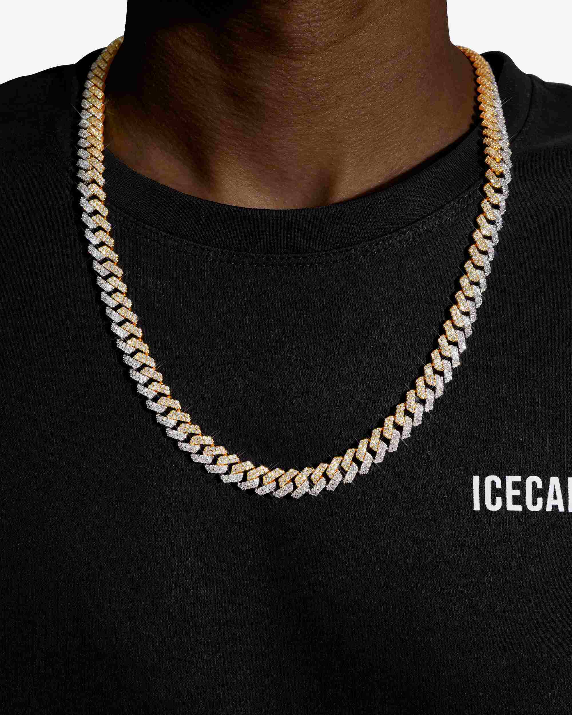 10MM Split Two Tone Moissanite Cuban Link Chain 14K Gold (view 2 of 14)