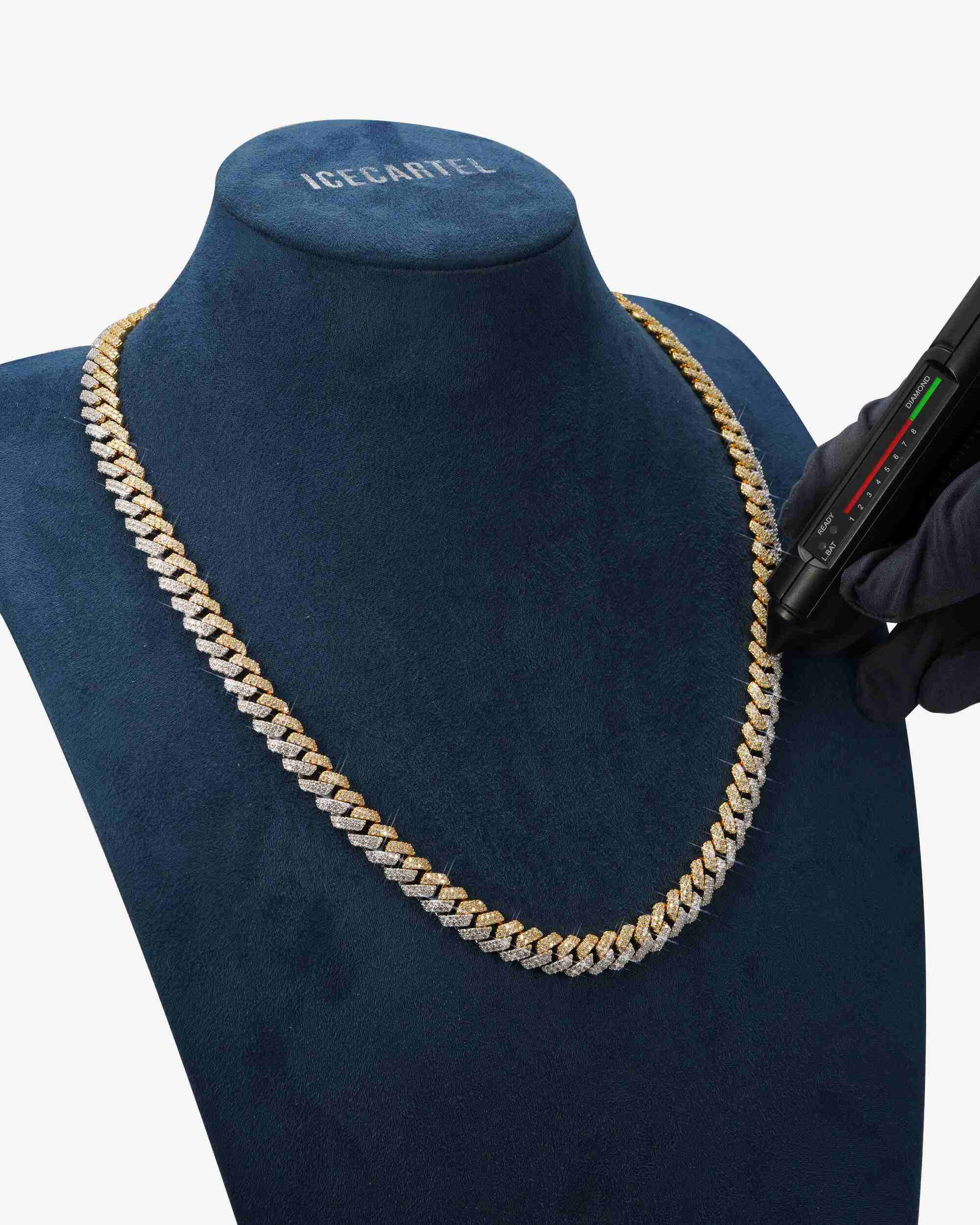 10MM Split Two Tone Moissanite Cuban Link Chain 14K Gold (view 7 of 14)