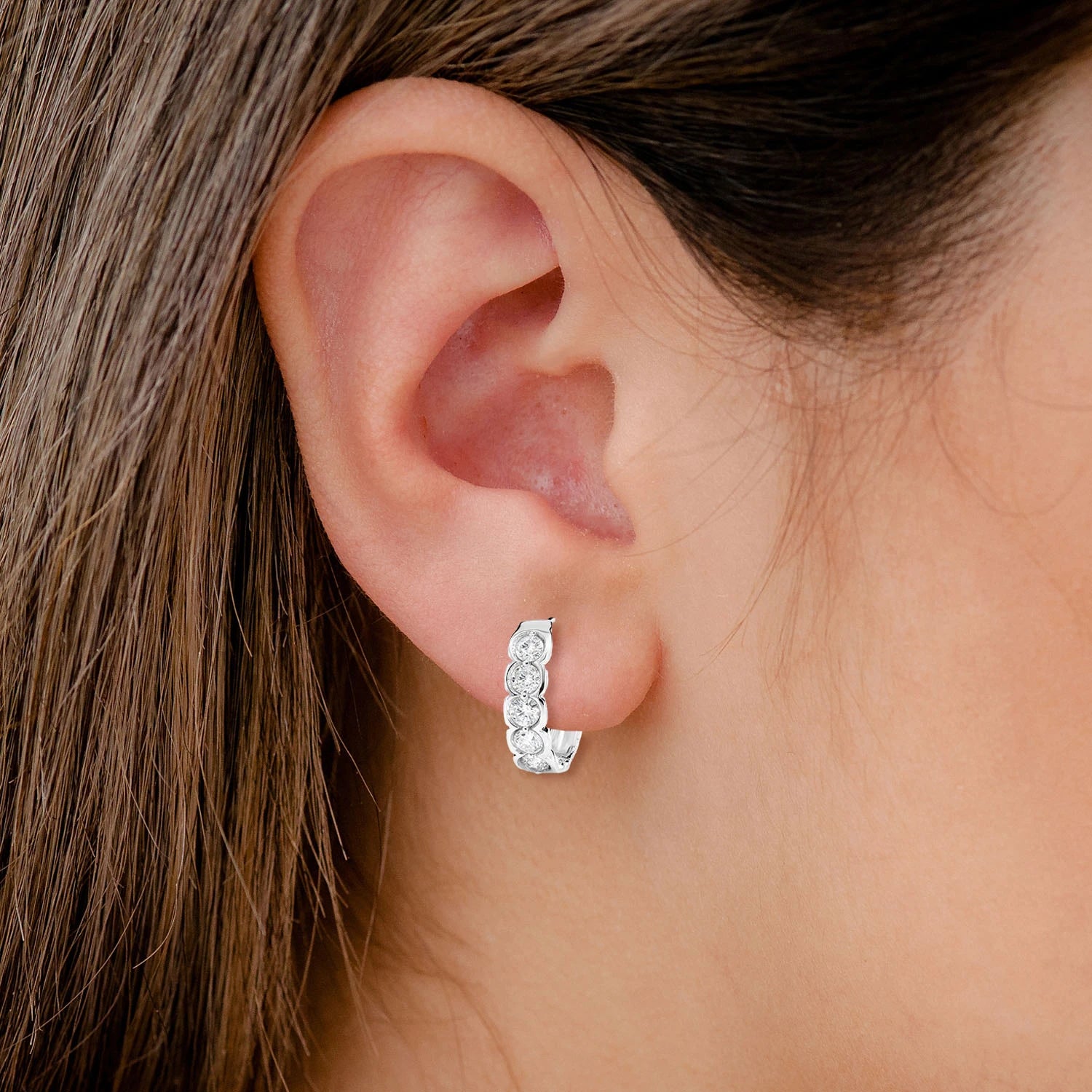 10pt Diamond Bezel Hoop Earrings - in yellow gold (view 4 of 6)