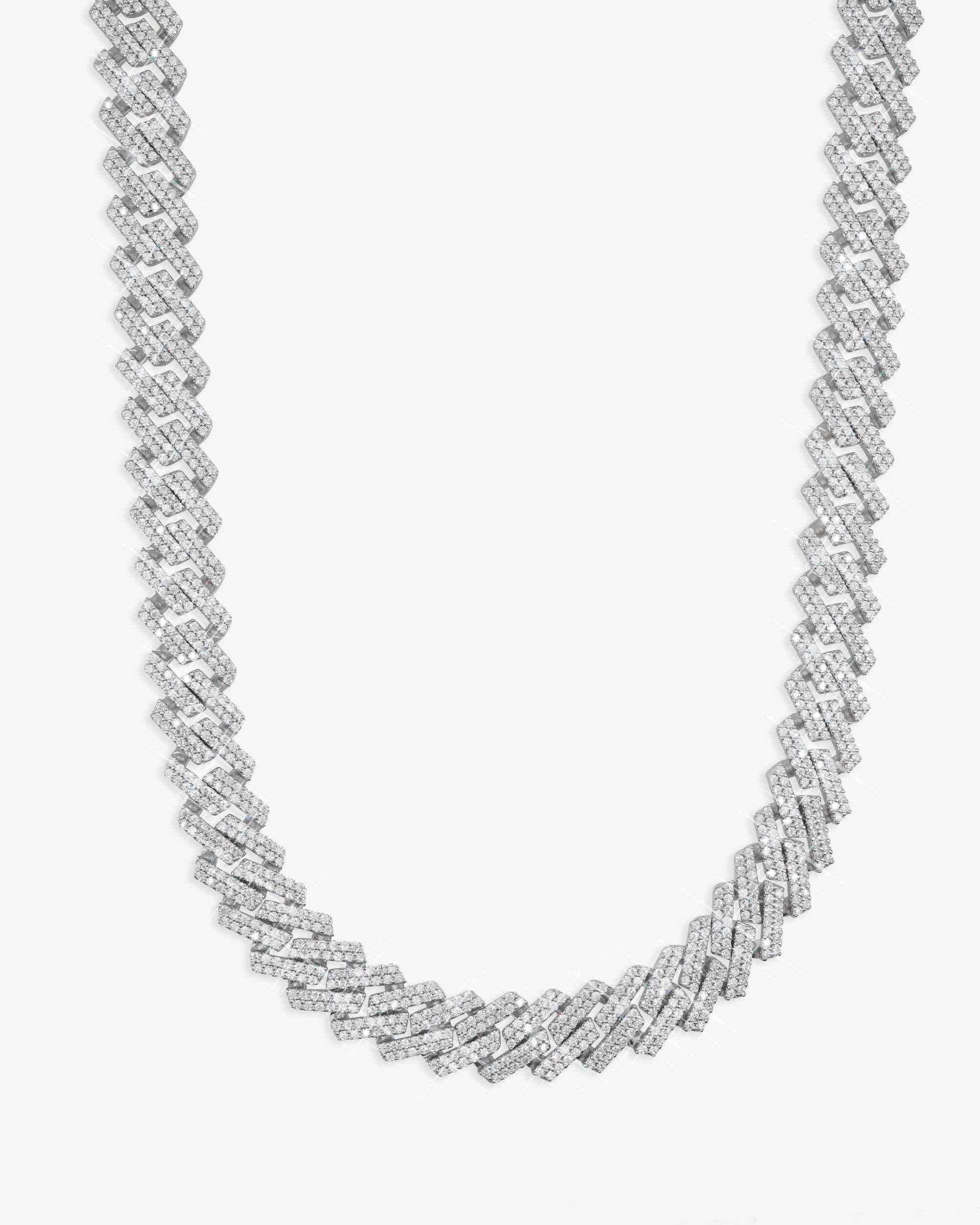 2-Row 12MM Moissanite Prong Cuban Link Chain 14K Gold