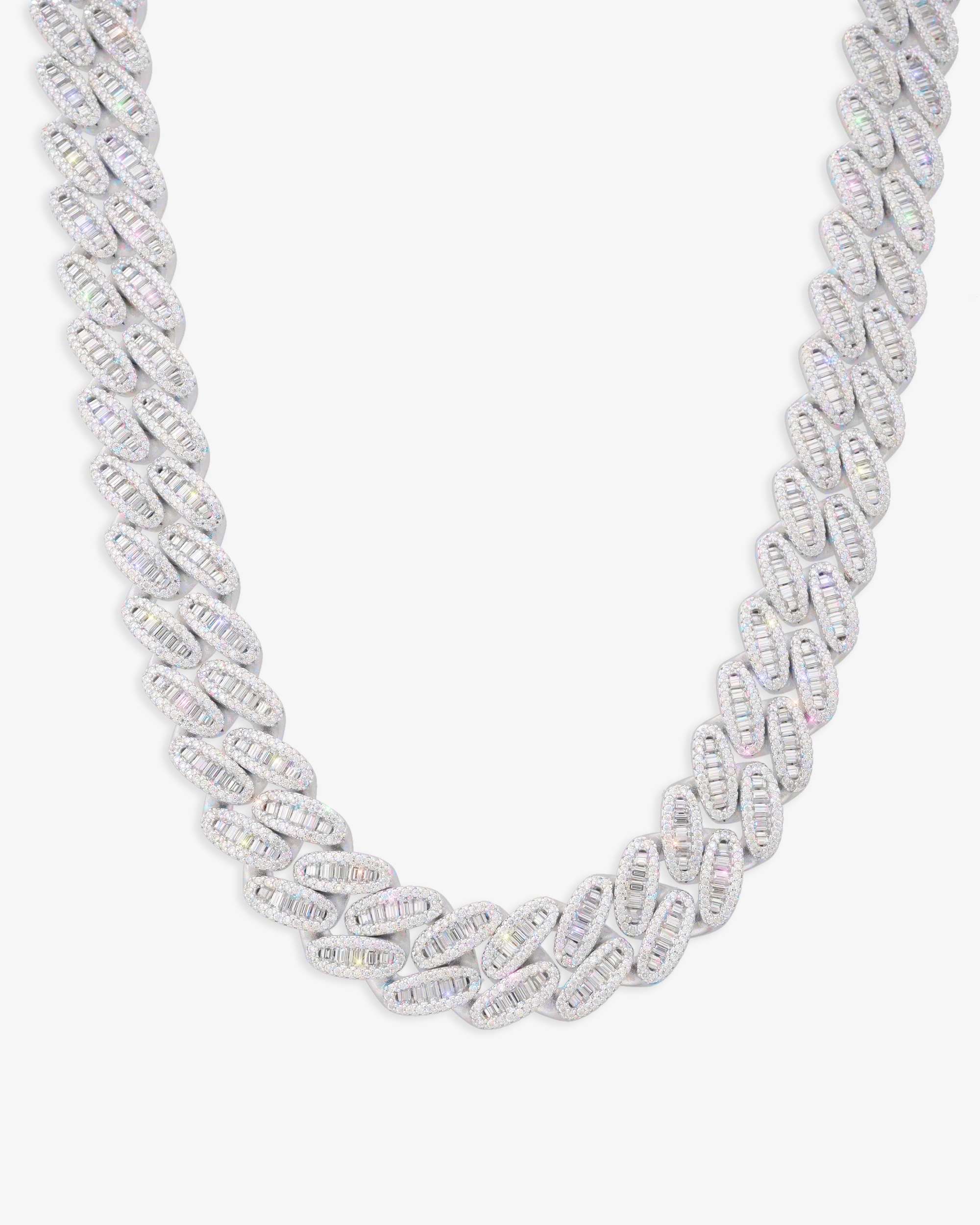 15MM Moissanite Baguette Miami Cuban Link Chain - in white gold