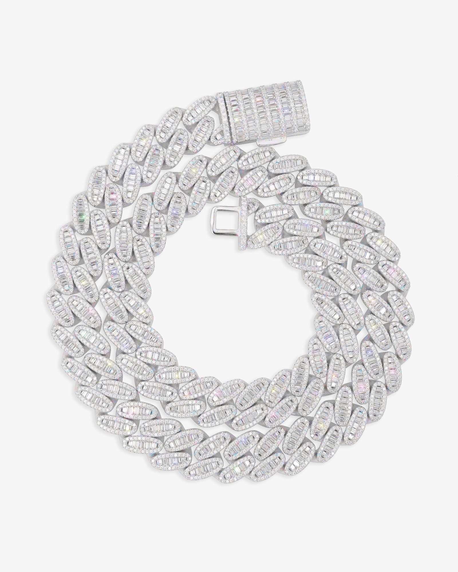 15MM Moissanite Baguette Miami Cuban Link Chain - in white gold (view 3 of 4)