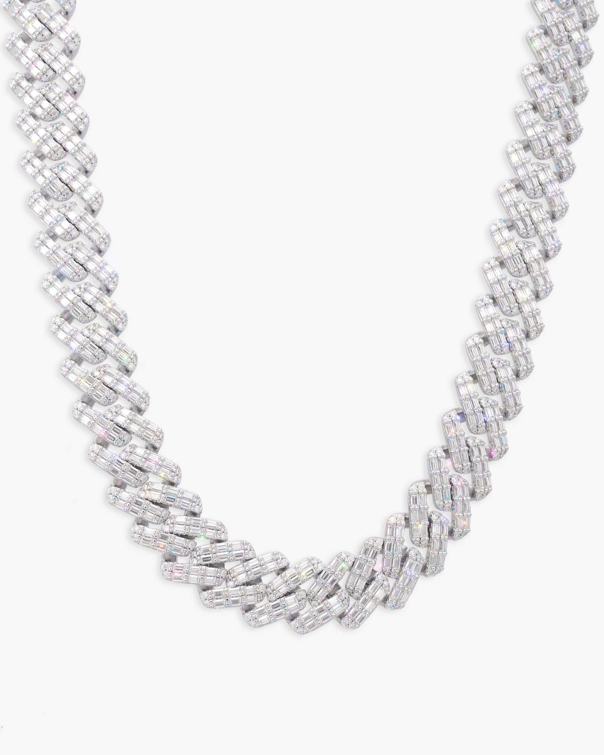 15MM Moissanite Mix Cut Cuban Link Chain - in white gold