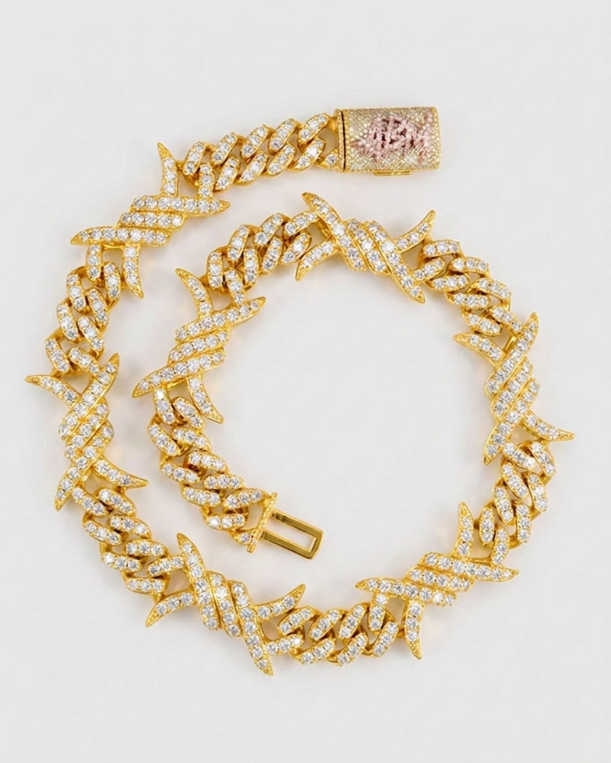 15MM CUSTOM CLASP Moissanite Spiked Link Cuban Chain 14K Gold (view 17 of 18)