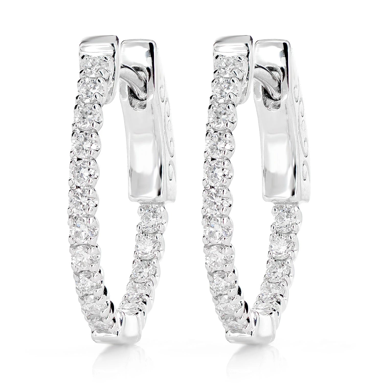 1pt Inside Outside Diamond Hoop Earrings - in white gold