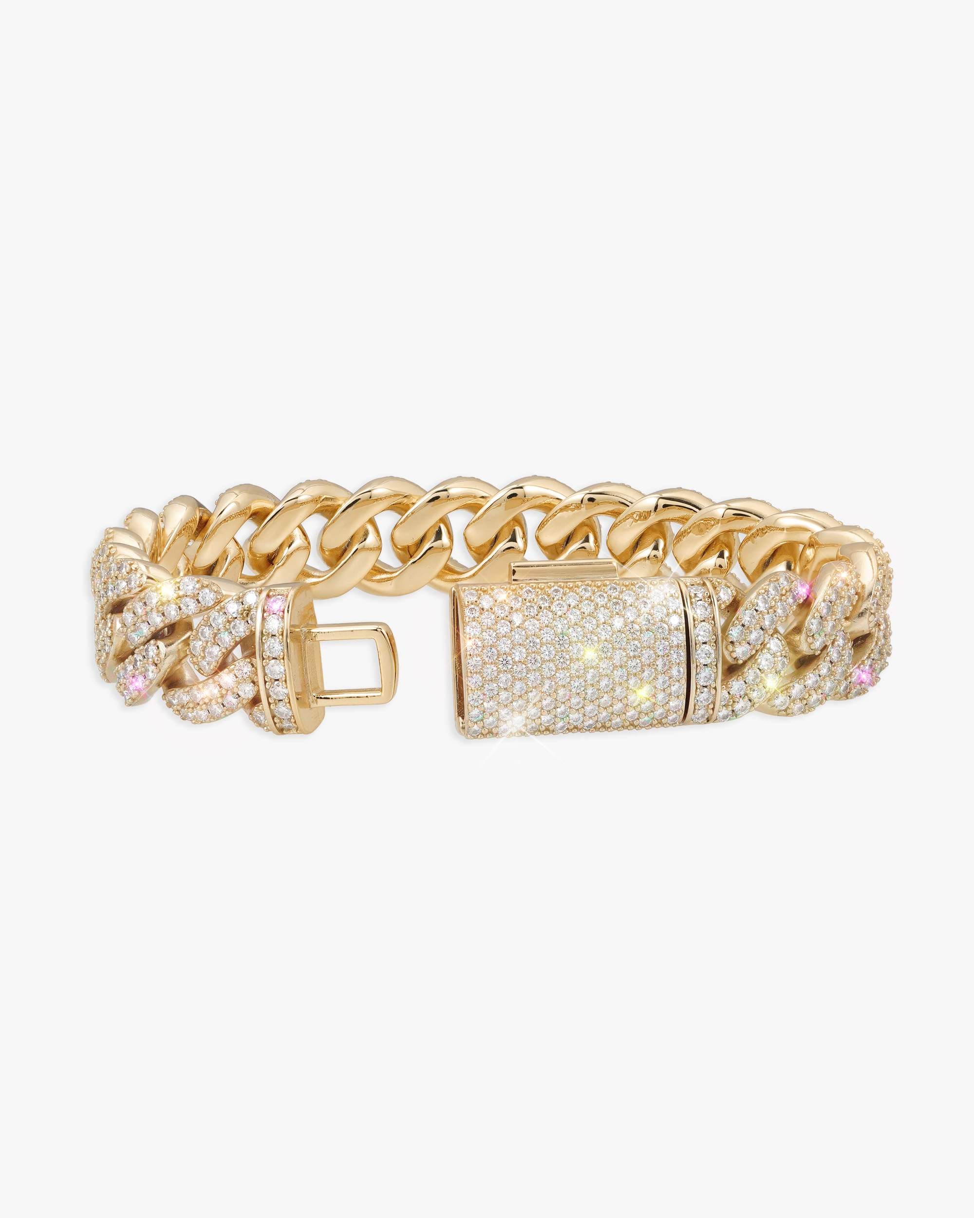15MM Moissanite Miami Cuban Link Bracelet 14K Gold (view 8 of 15)