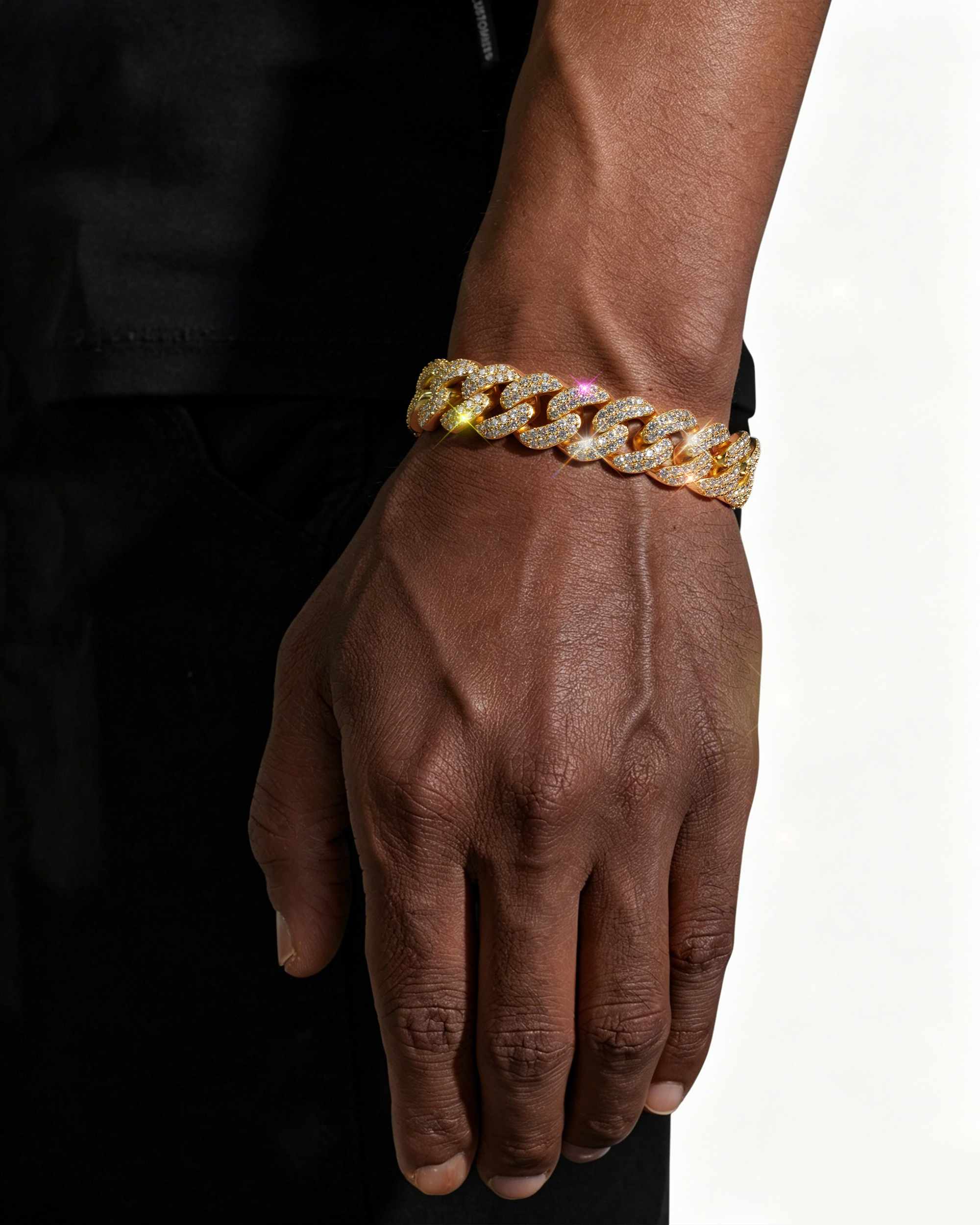 15MM Moissanite Miami Cuban Link Bracelet 14K Gold (view 9 of 15)