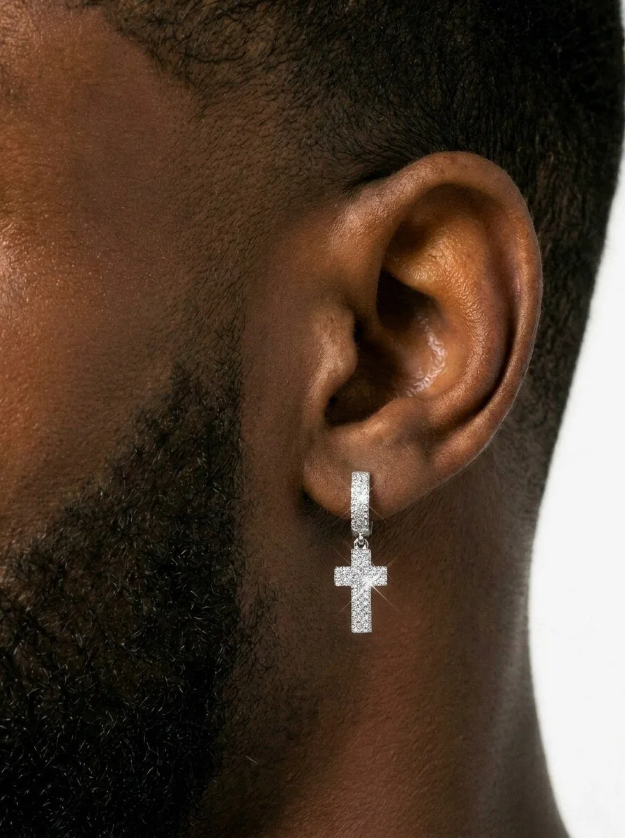 2-Row Moissanite Cross Earrings 14K Gold (view 2 of 3)