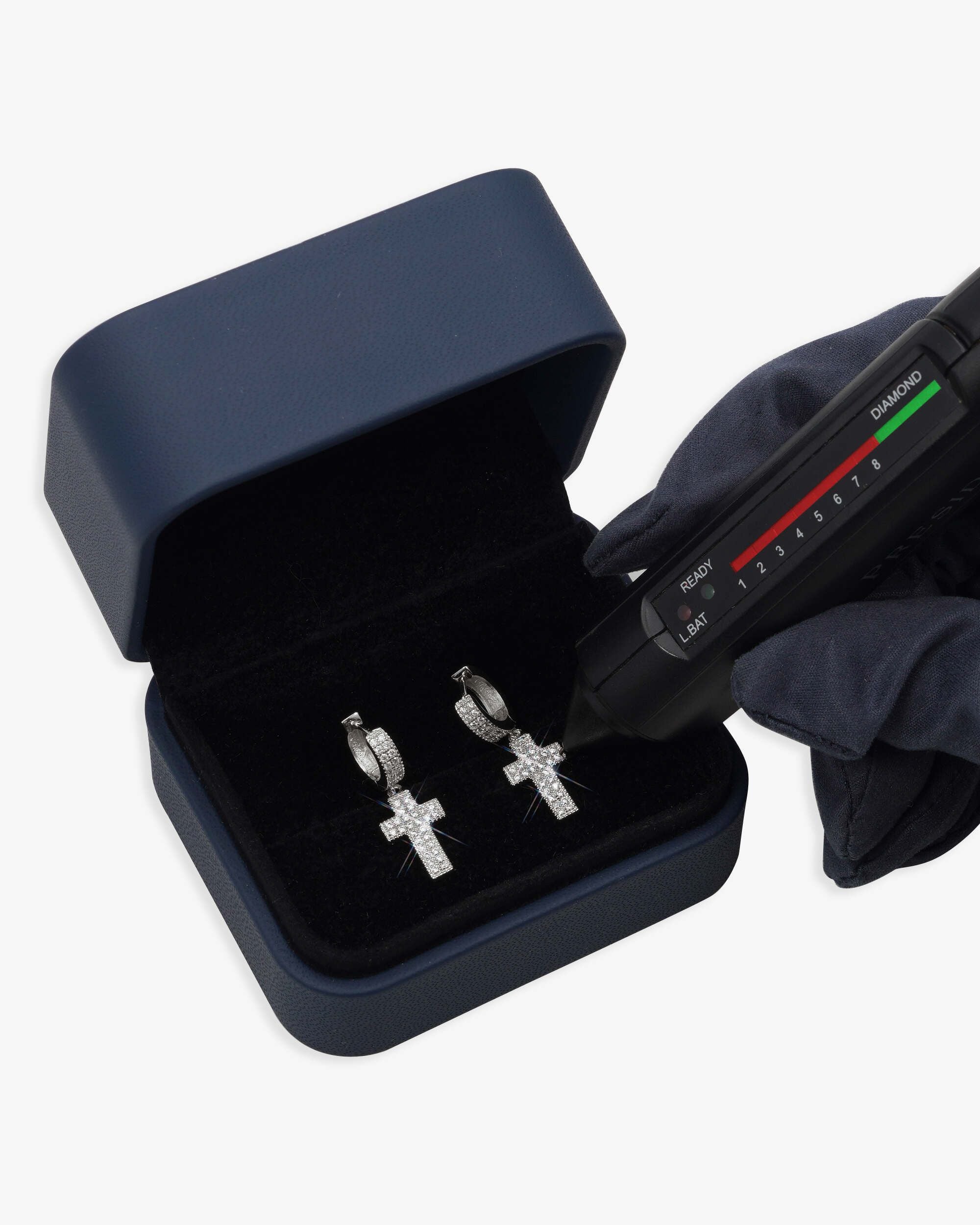 2-Row Moissanite Cross Earrings 14K Gold (view 3 of 3)