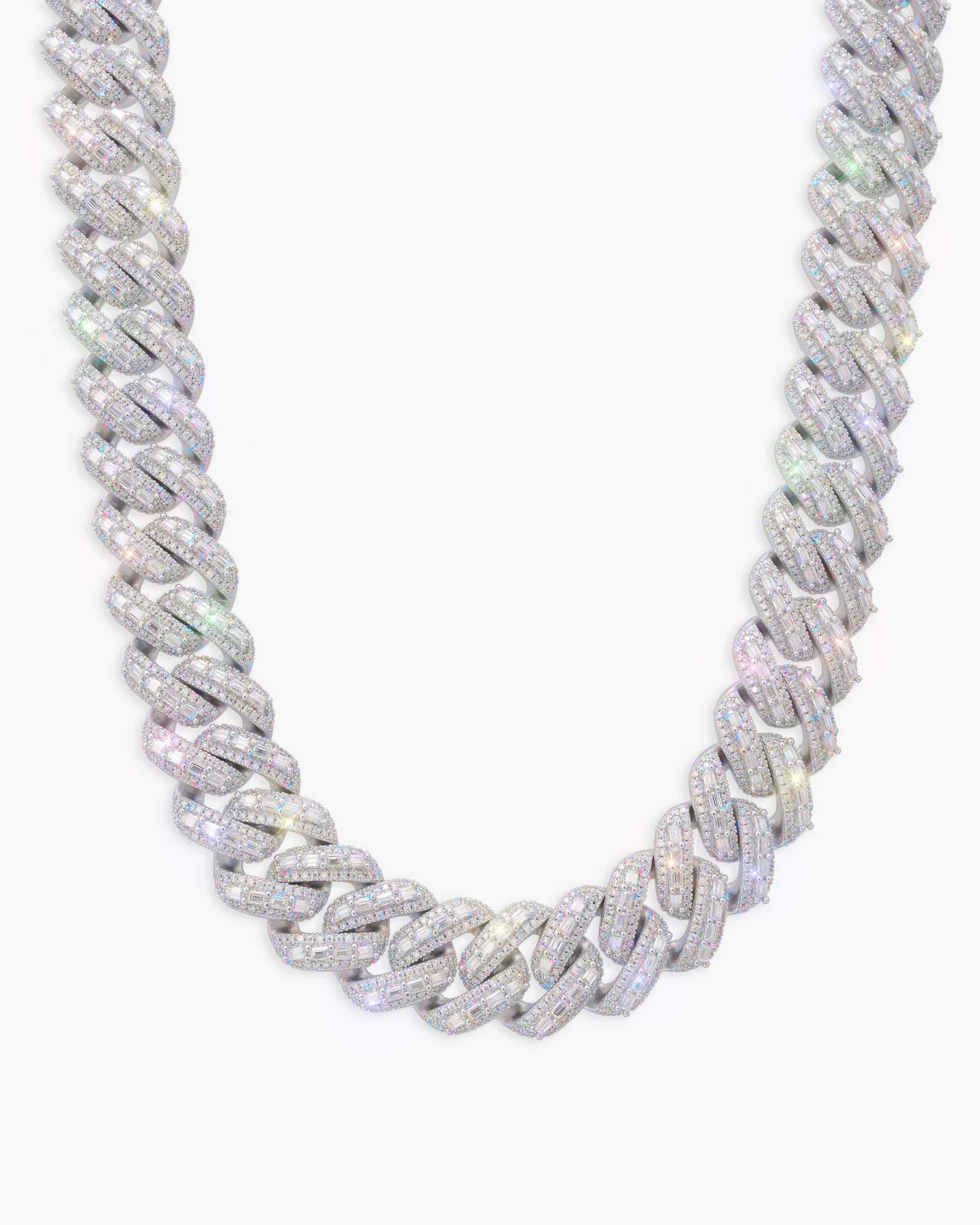 20MM Moissanite Mix Cut Miami Cuban Link Chain - in white gold