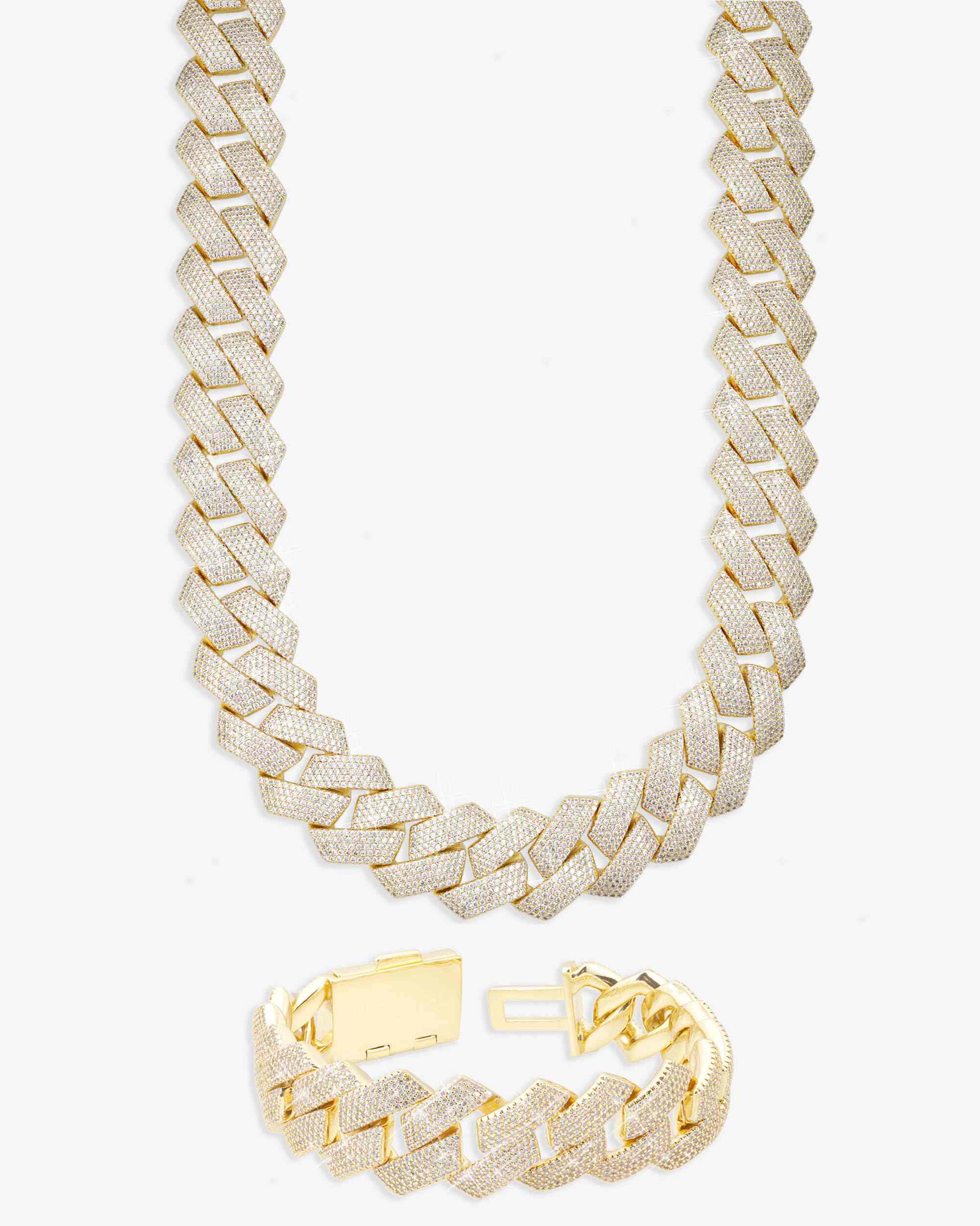 20MM Iced Out VVS Cuban Link Chain and Bracelet Bundle 14K Gold (view 2 of 17)