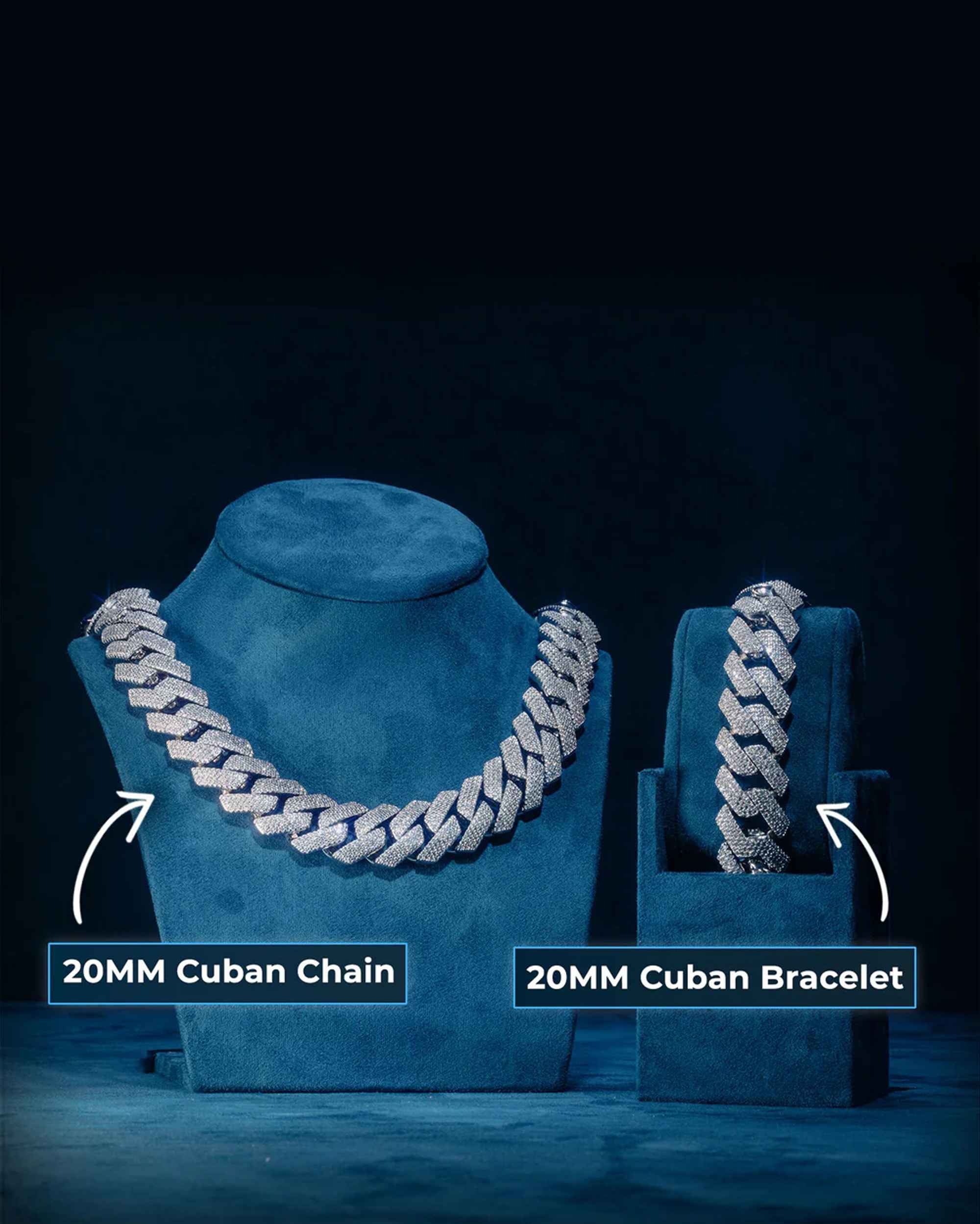 20MM Iced Out VVS Cuban Link Chain and Bracelet Bundle 14K Gold (view 3 of 17)