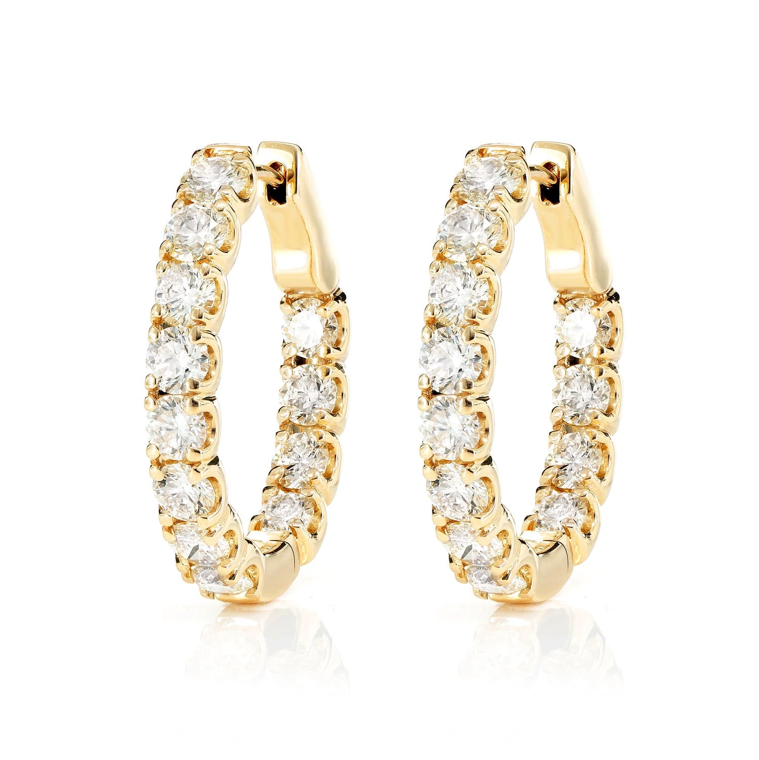 20pt Inside Outside Diamond Hoop Earrings - in yellow gold