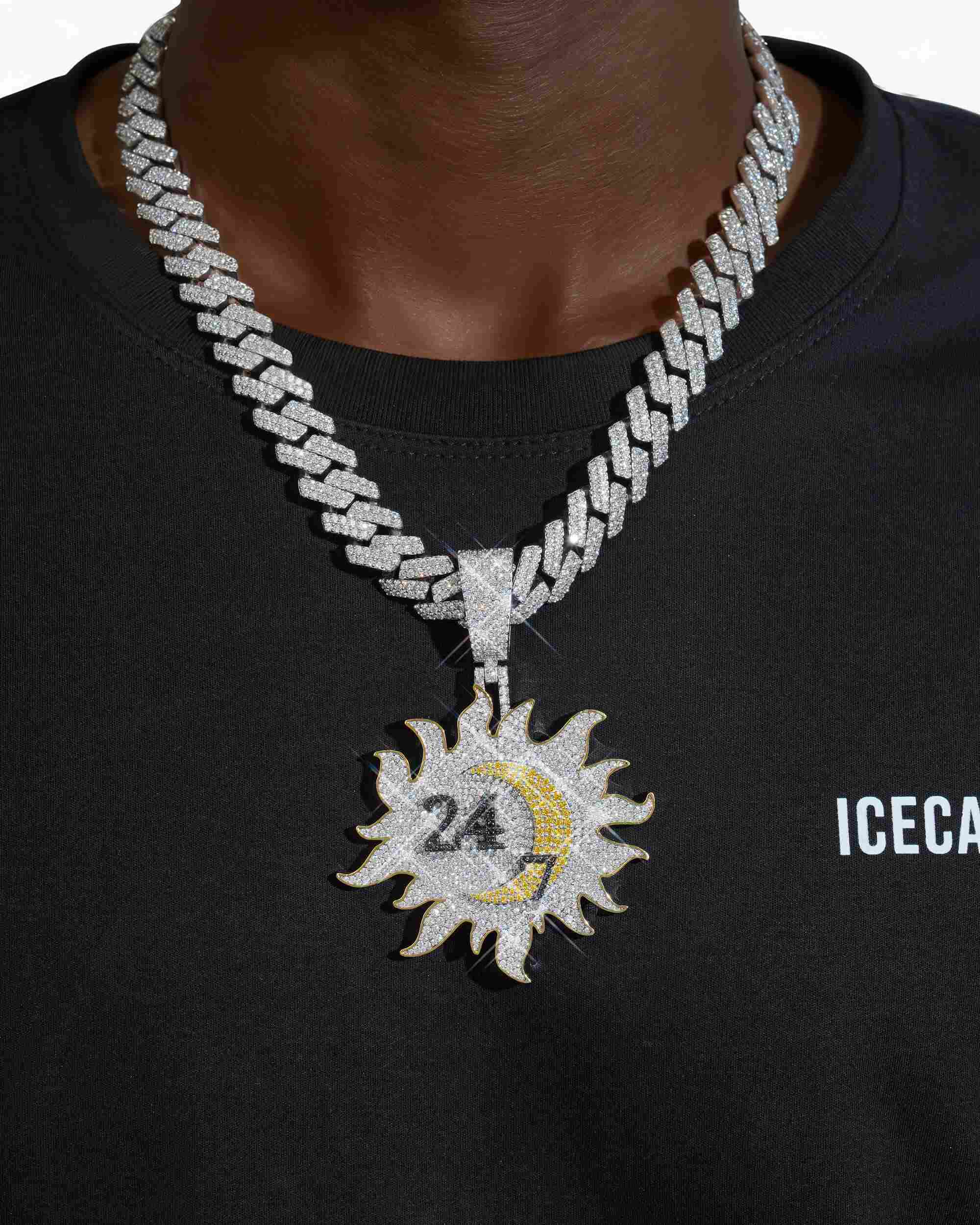 "24/7" Custom Logo Moissanite Pendant 14K Gold (view 2 of 3)
