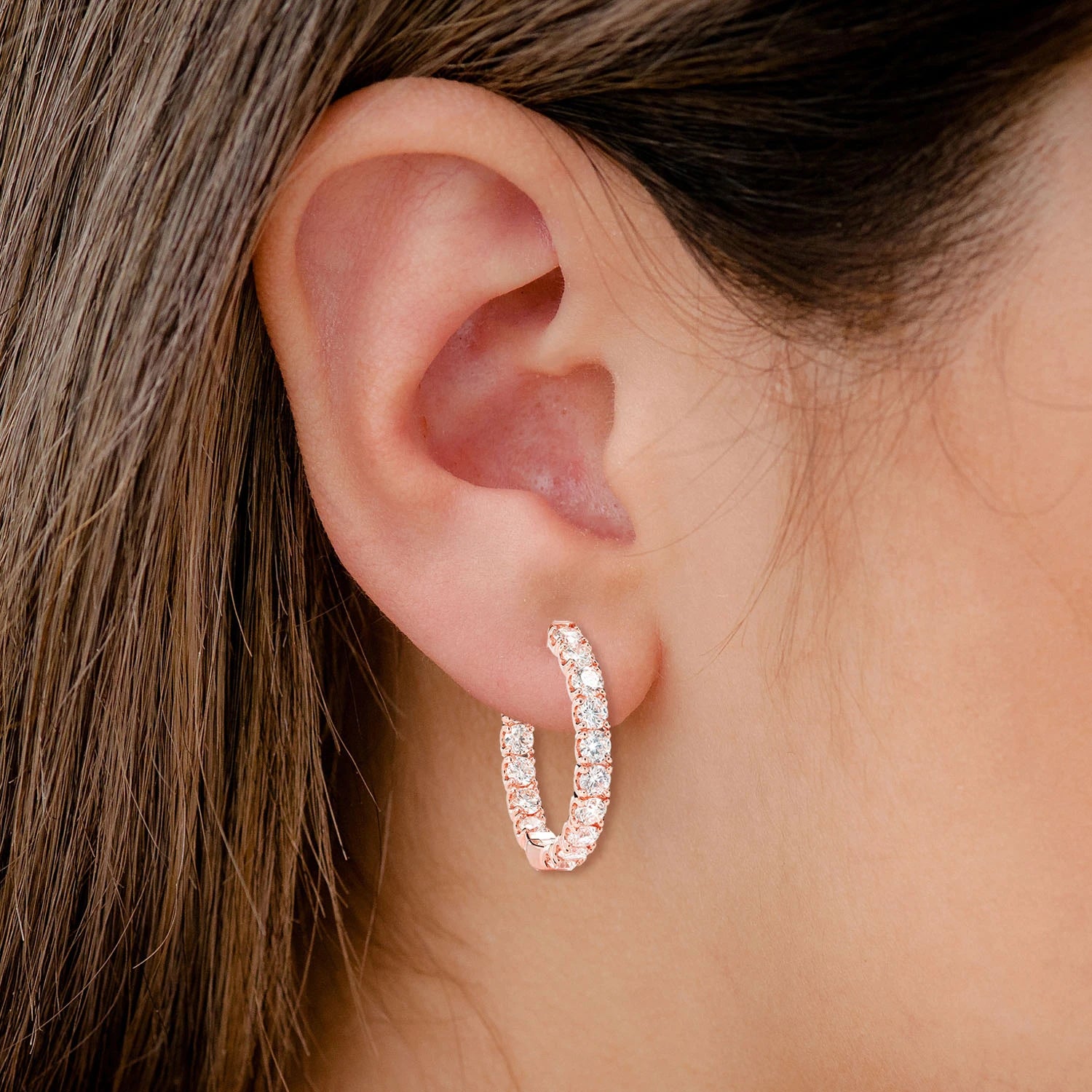 25pt Diamond Inside Outside Hoop Earrings - in yellow gold (view 6 of 6)