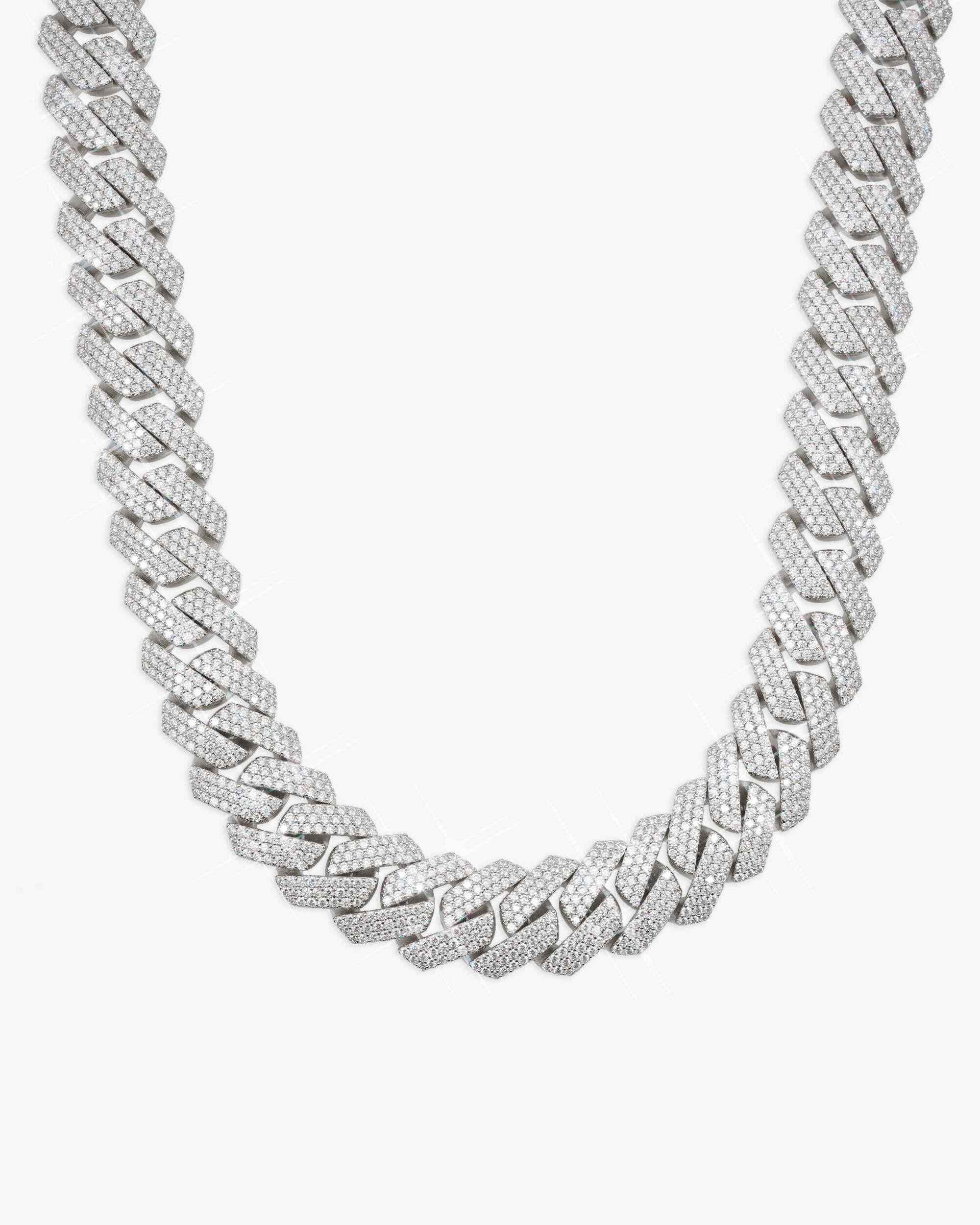 3 Row 20MM Prong Moissanite Cuban Link Chain 14K Gold