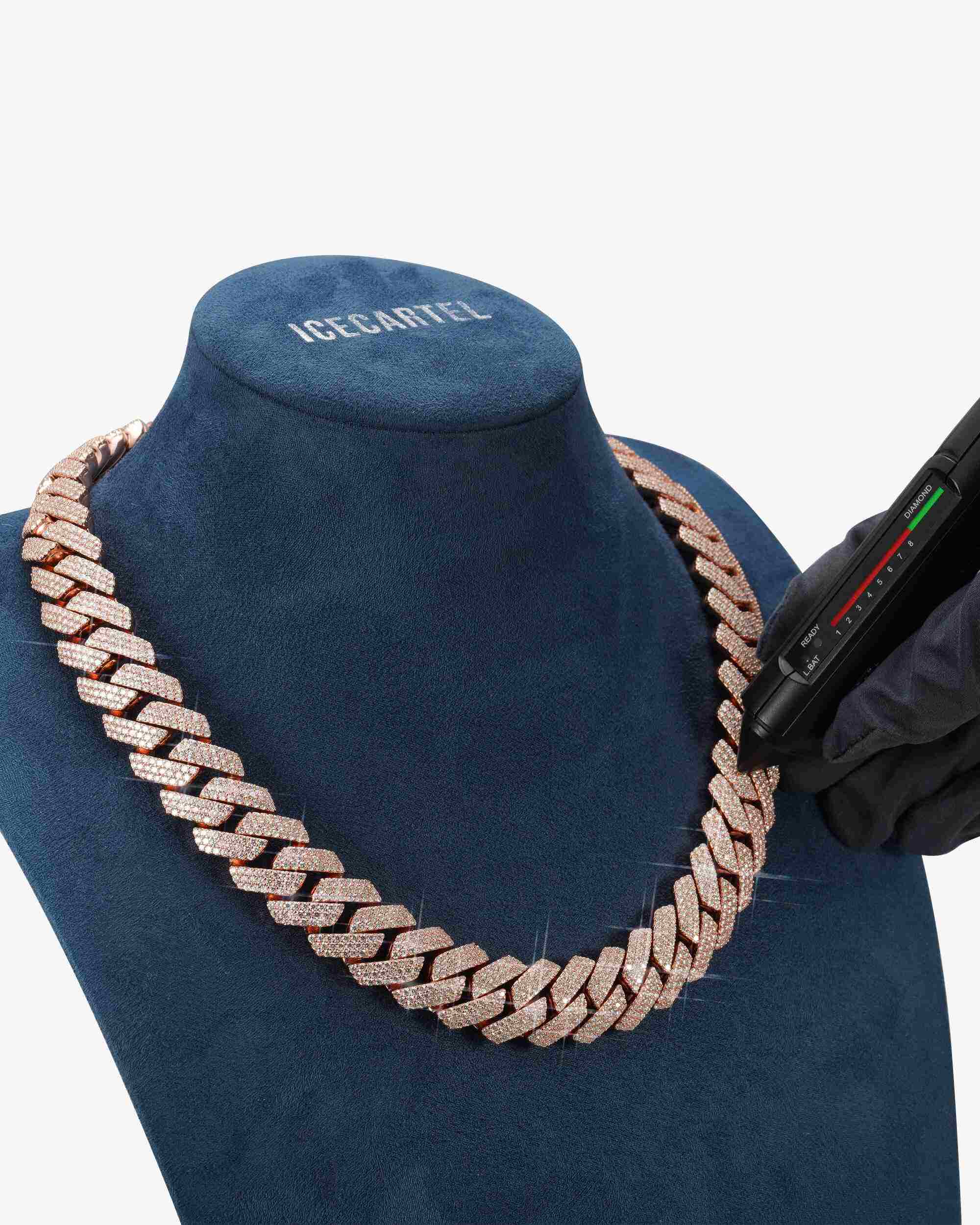 3 Row 20MM Prong Moissanite Cuban Link Chain 14K Gold (view 9 of 23)