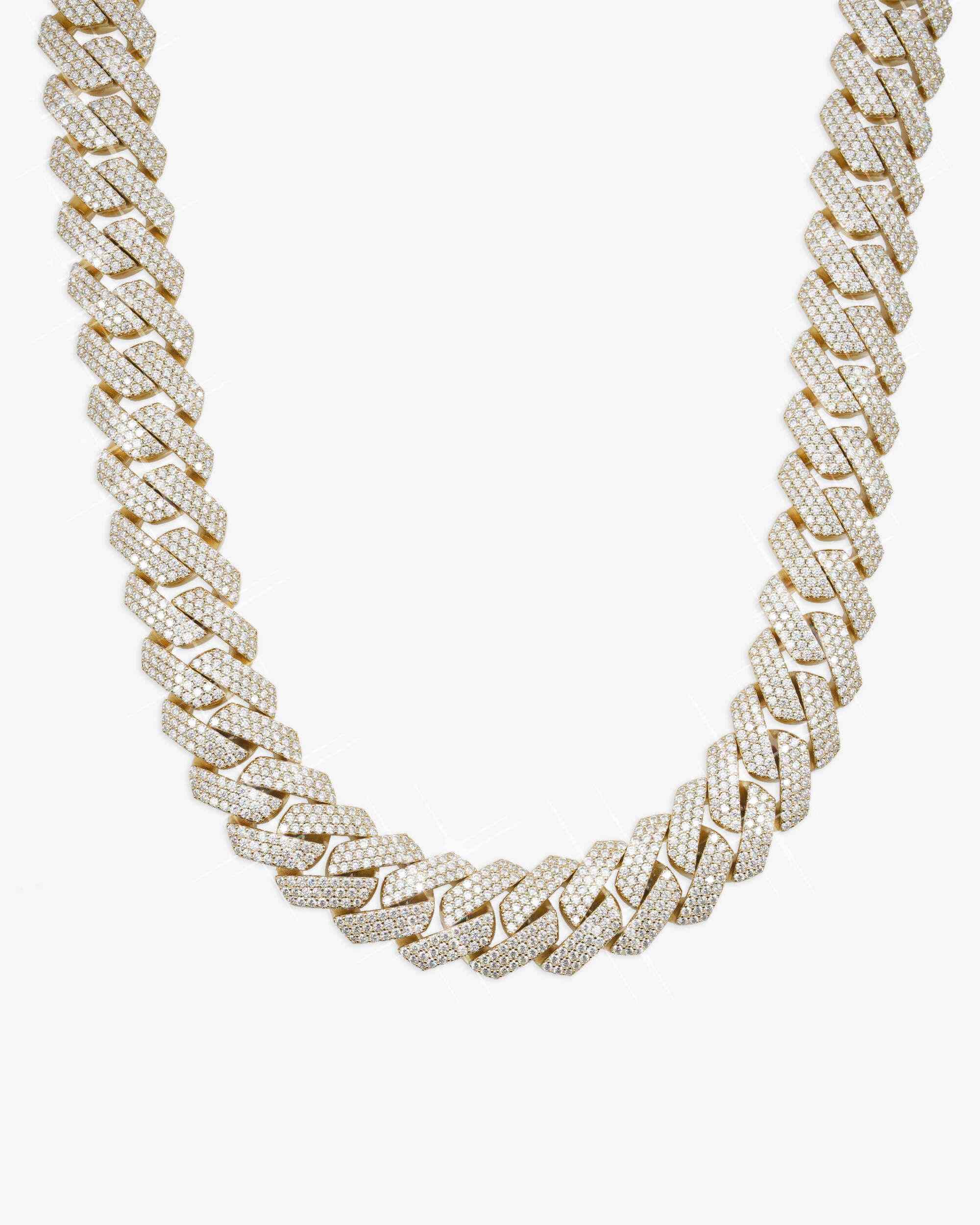 3 Row 20MM Prong Moissanite Cuban Link Chain 14K Gold (view 13 of 23)