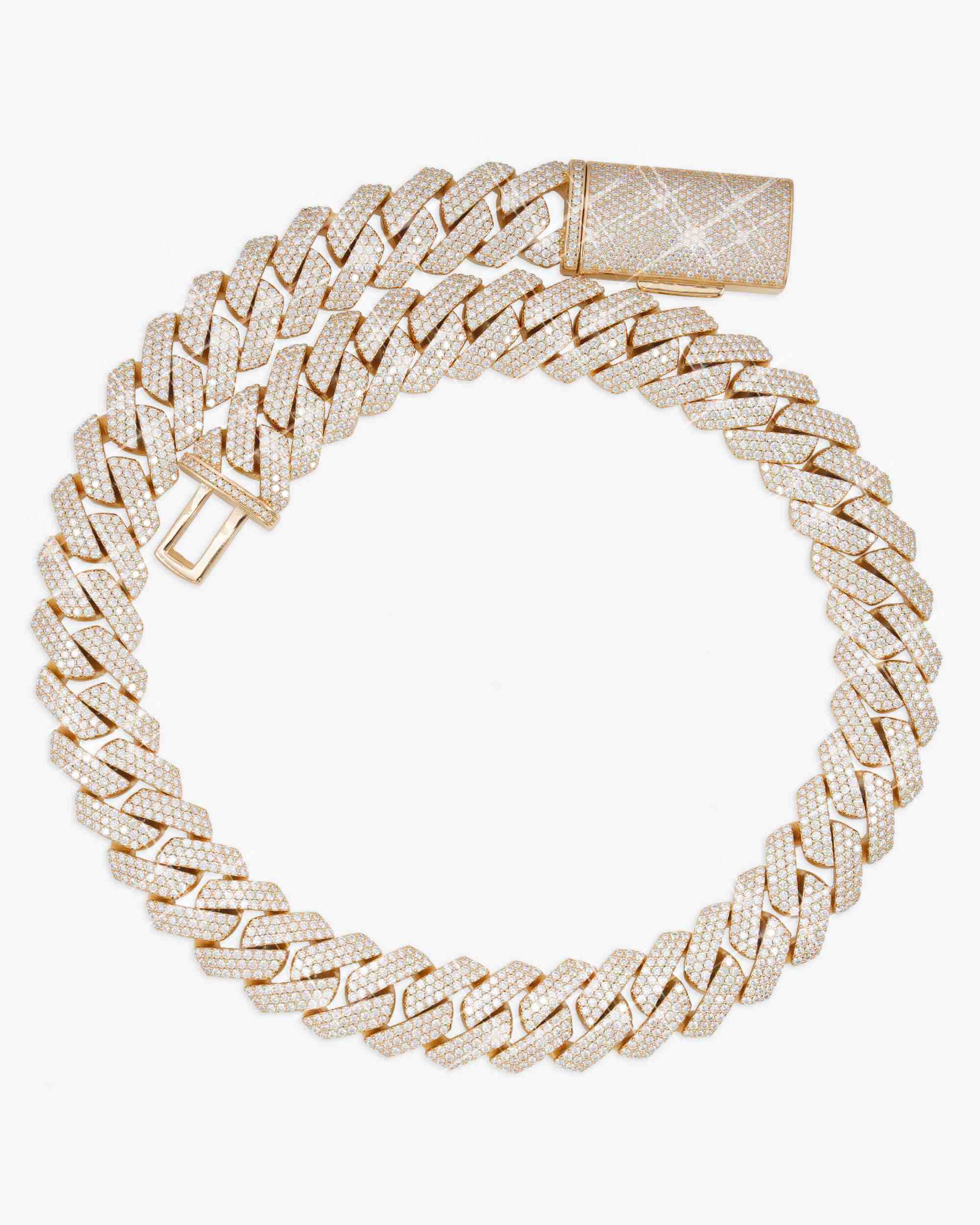 3 Row 20MM Prong Moissanite Cuban Link Chain 14K Gold (view 15 of 23)