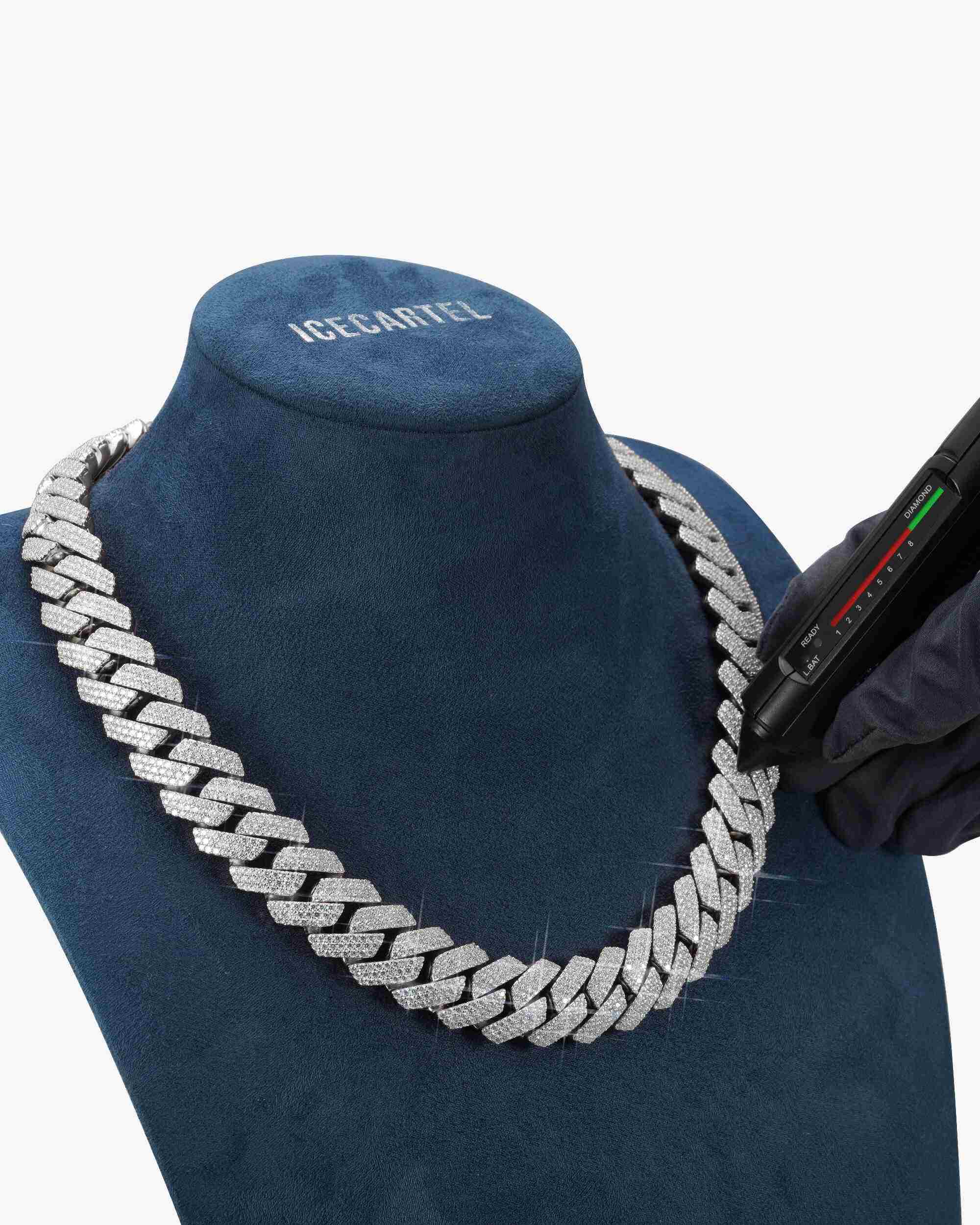 3 Row 20MM Prong Moissanite Cuban Link Chain 14K Gold (view 18 of 23)