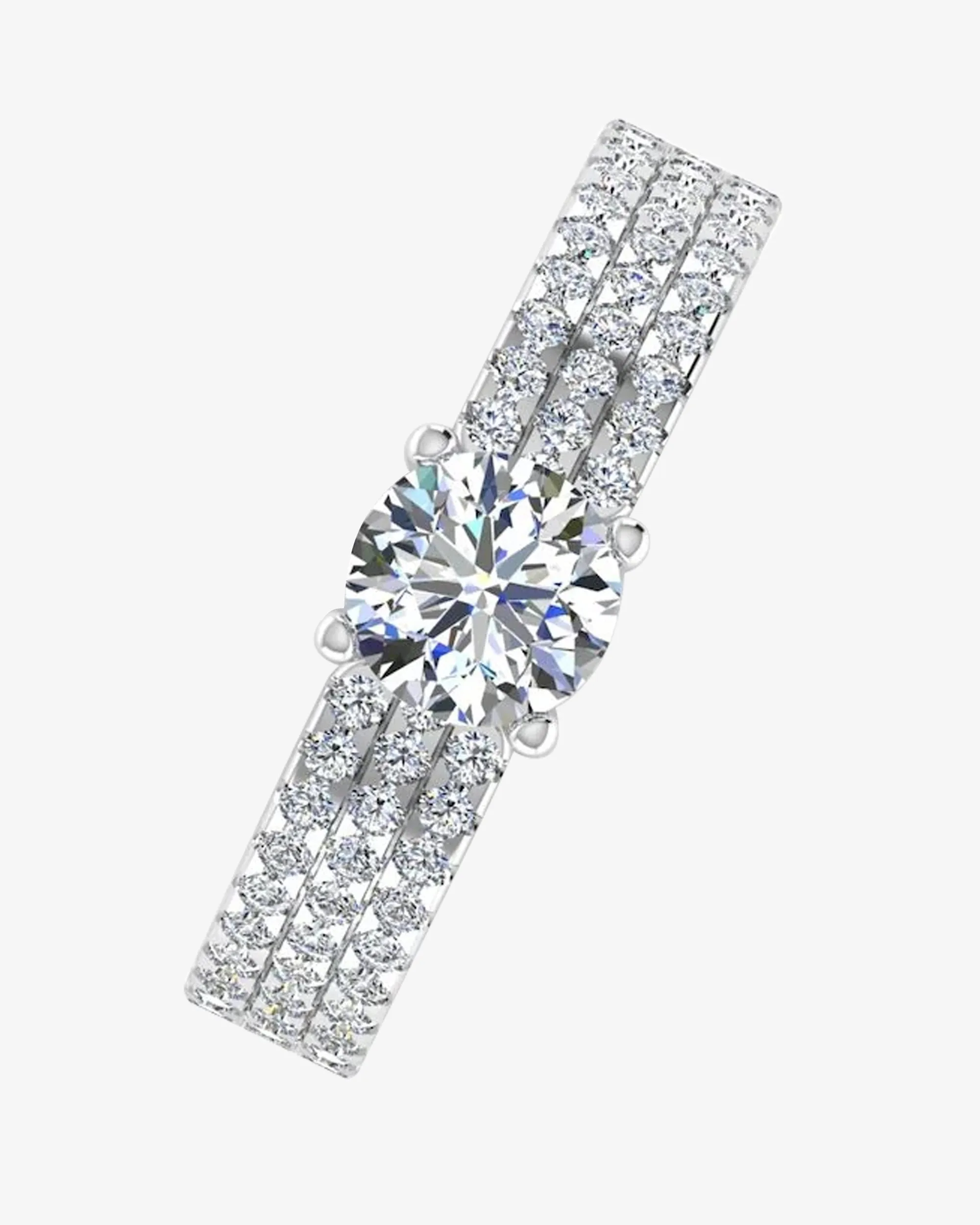 3-Row Round Cut Prong Moissanite Engagement Ring - in 14k gold (view 4 of 7)