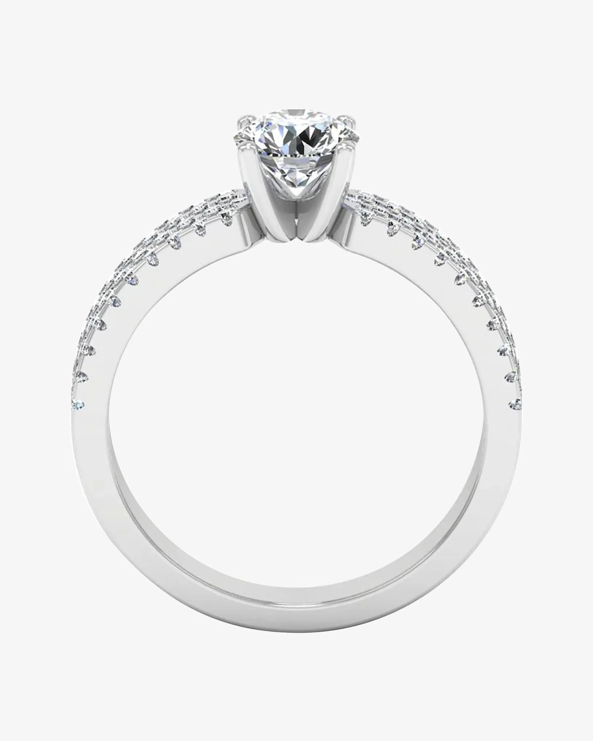 3-Row Round Cut Prong Moissanite Engagement Ring - in 14k gold (view 5 of 7)