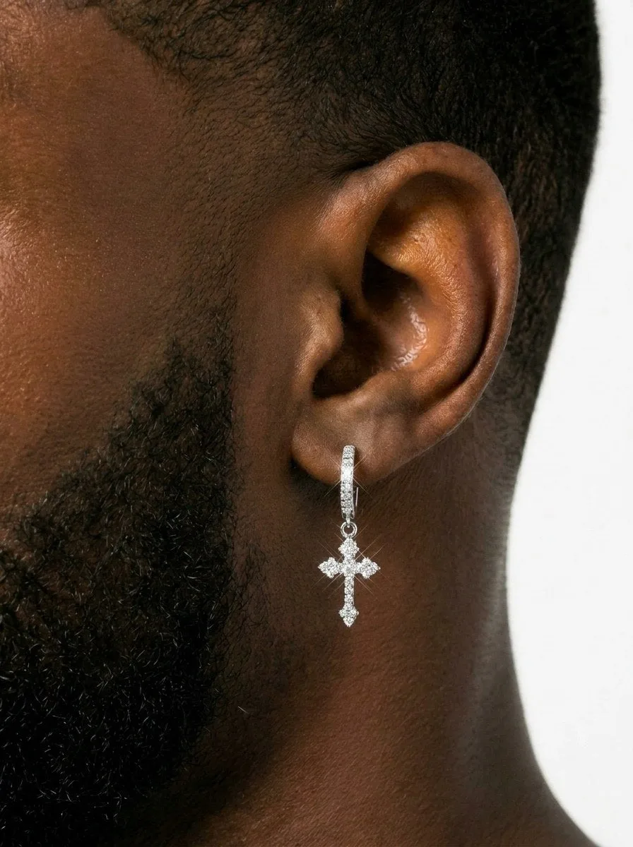 32MM Moissanite Cross Hoop Earrings 14K Gold (view 2 of 3)