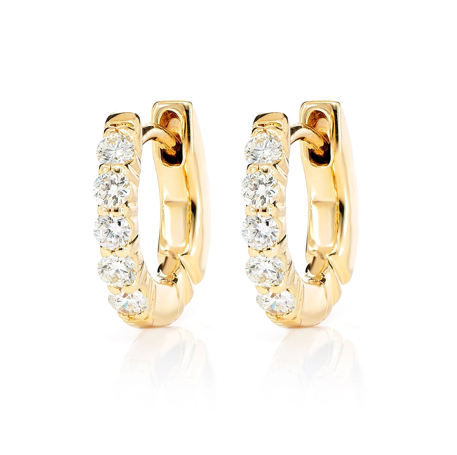 3pt Diamond Scallop Huggie Hoop Earrings - in yellow gold