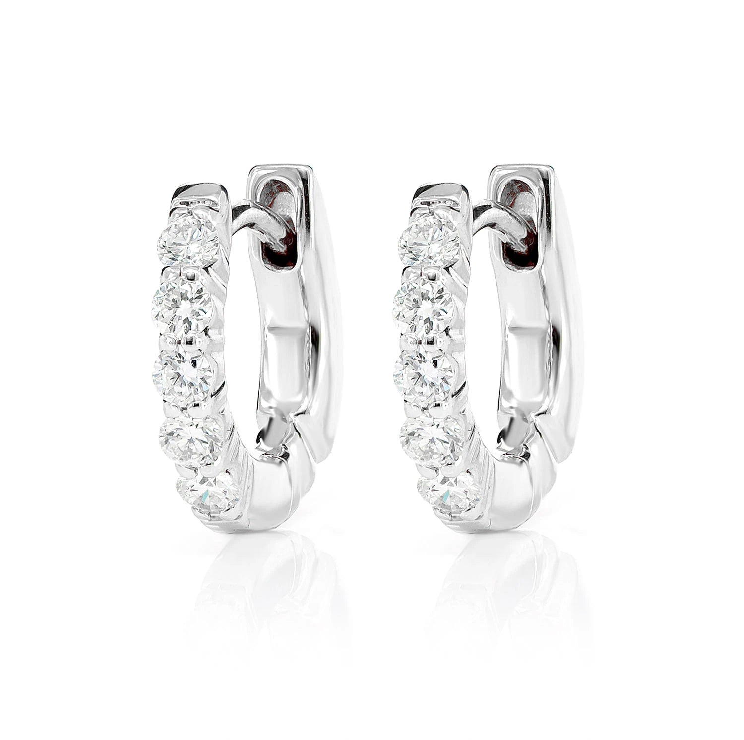 3pt Diamond Scallop Huggie Hoop Earrings - in yellow gold (view 4 of 9)