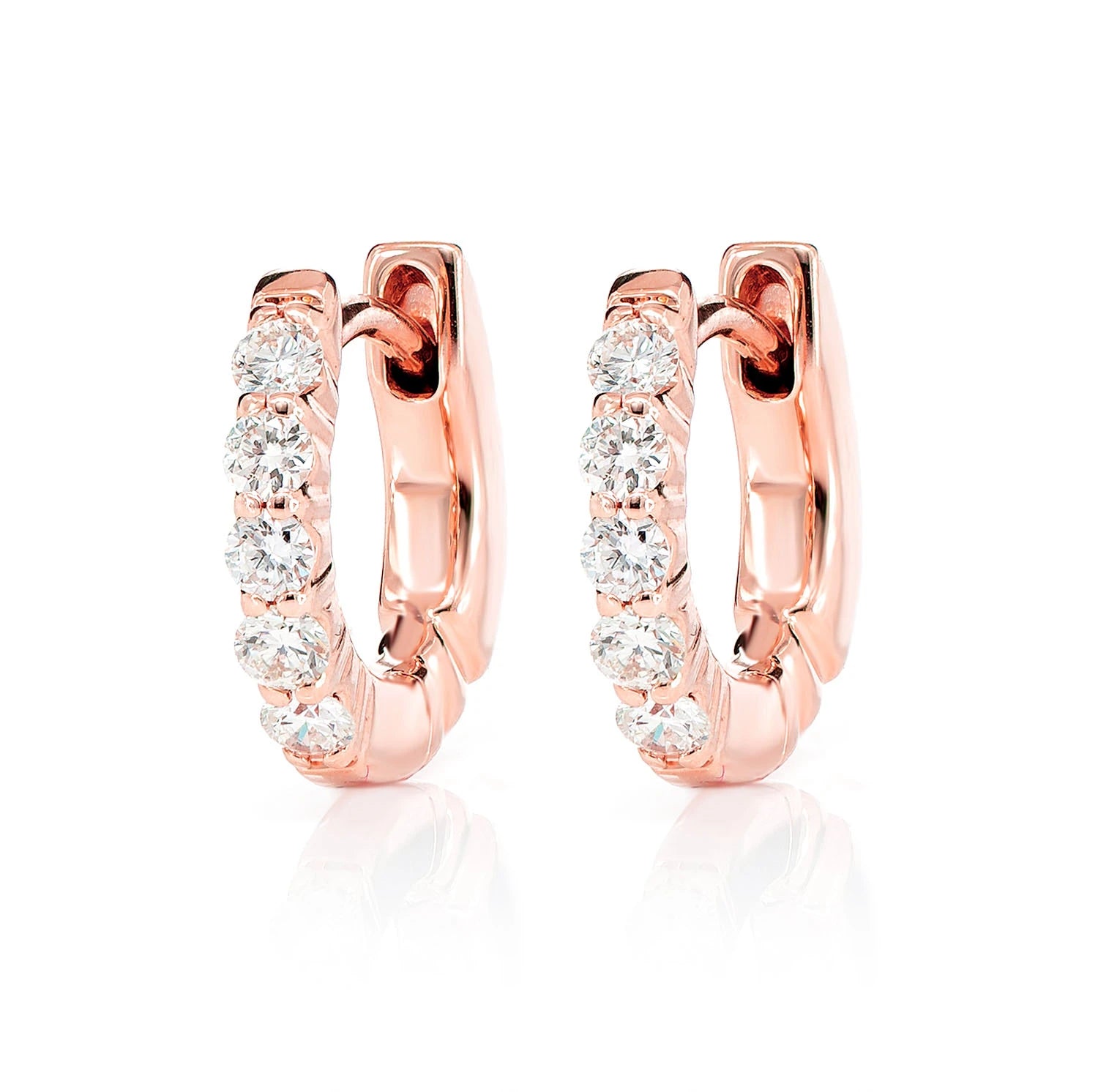 3pt Diamond Scallop Huggie Hoop Earrings - in yellow gold (view 7 of 9)