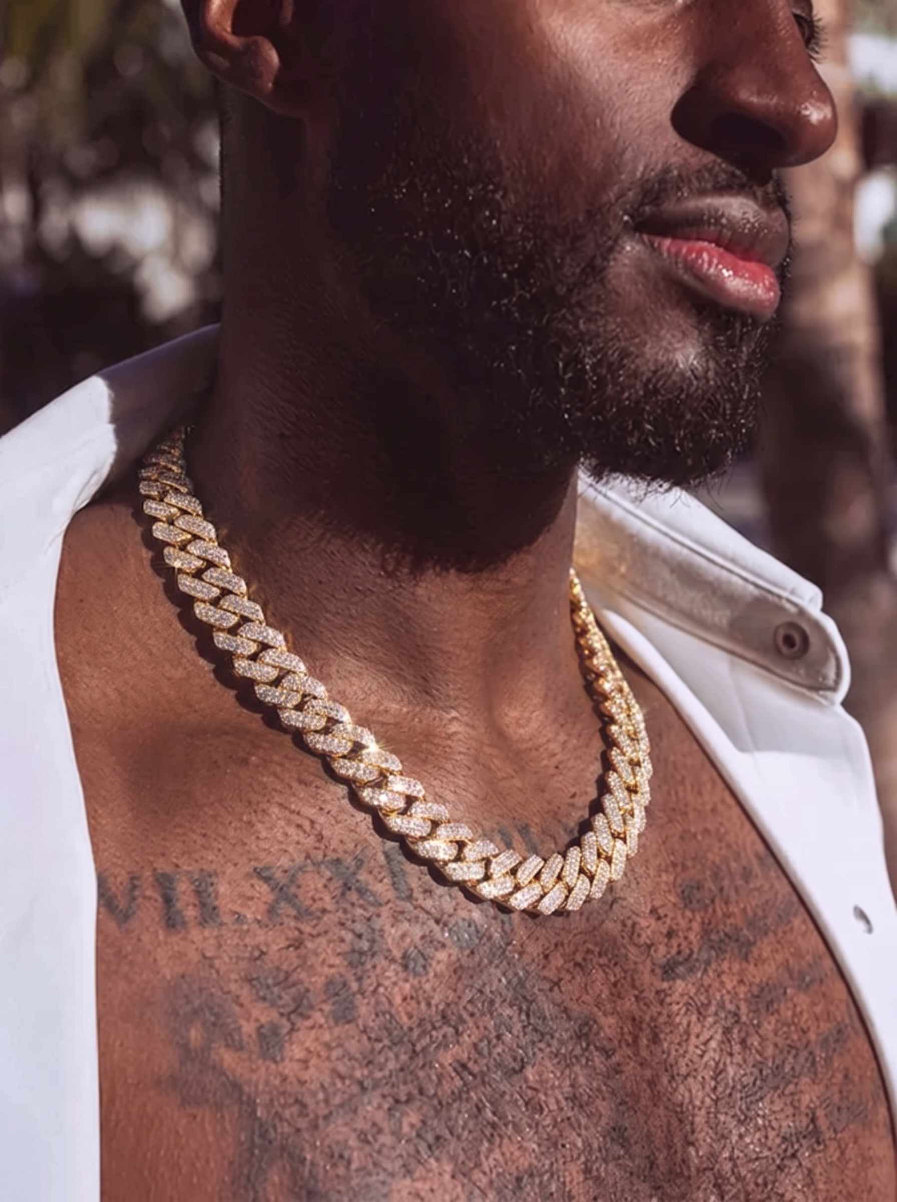 4-Row 15MM Moissanite Cuban Link Chain 14K Gold (view 20 of 21)
