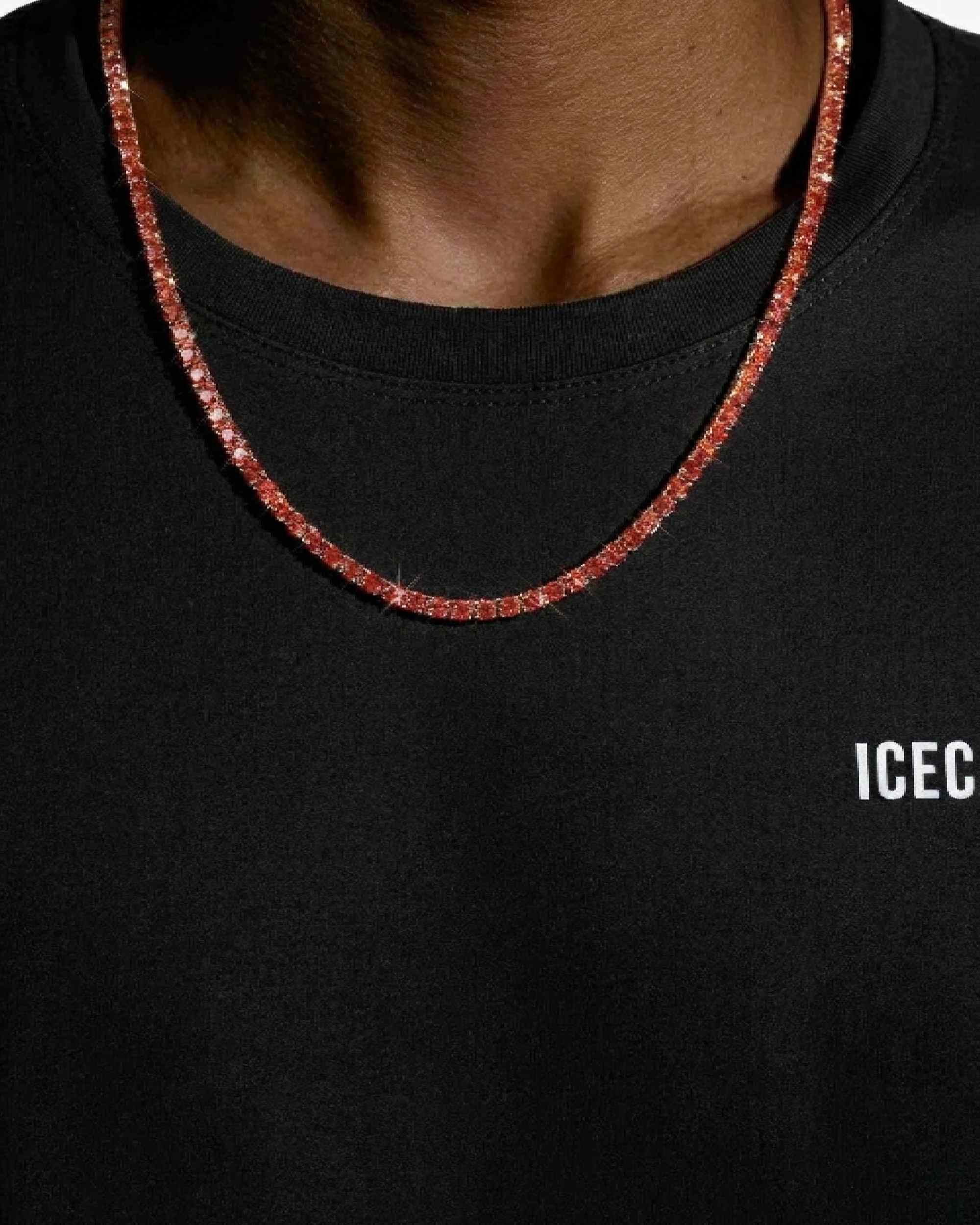 4MM Red Moissanite Tennis Chain 14K Gold (view 2 of 7)