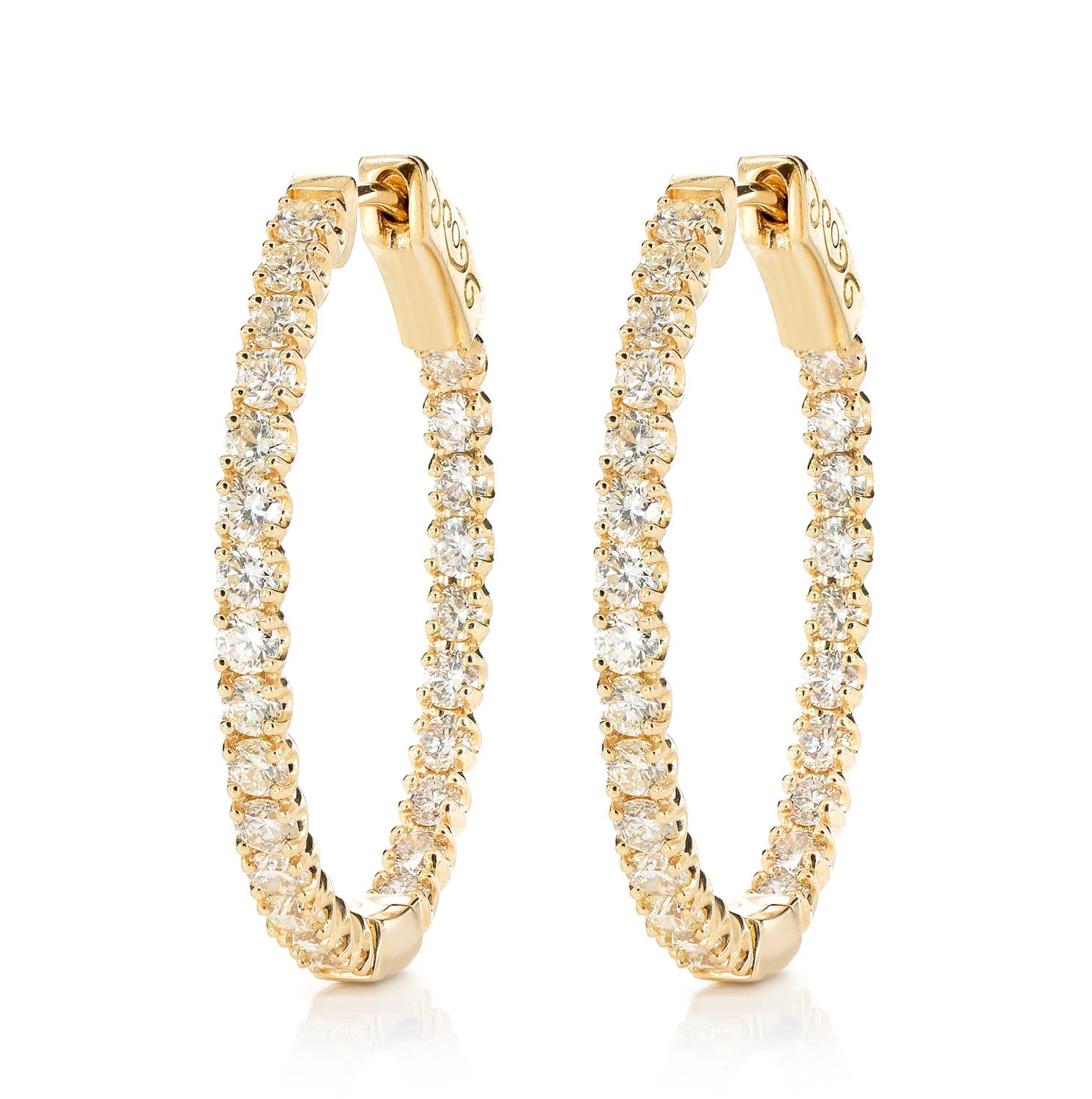 4pt Diamond Inside Outside Hoop Earrings - in yellow gold