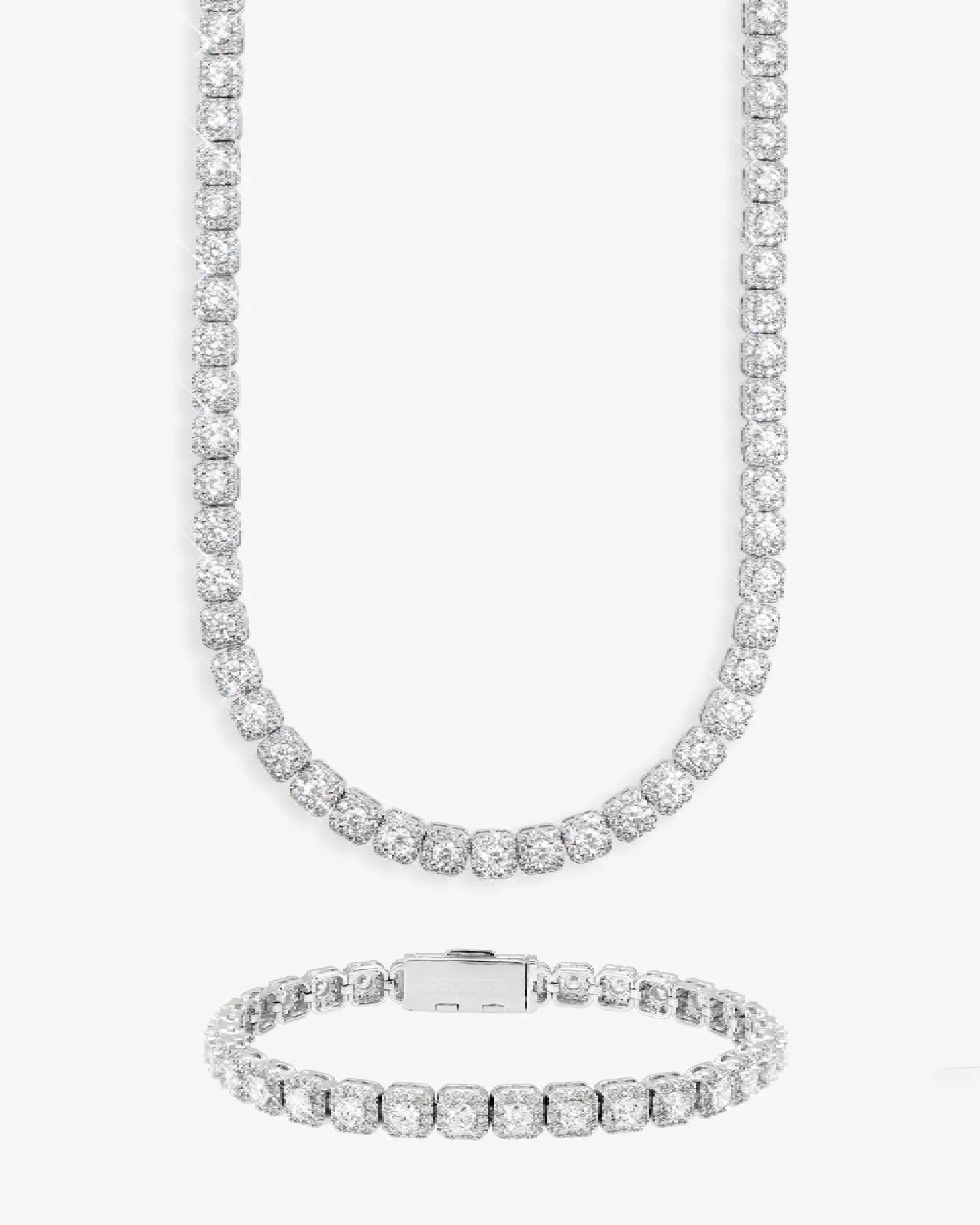 6MM Clustered Tennis Chain and Bracelet Bundle 14K Gold