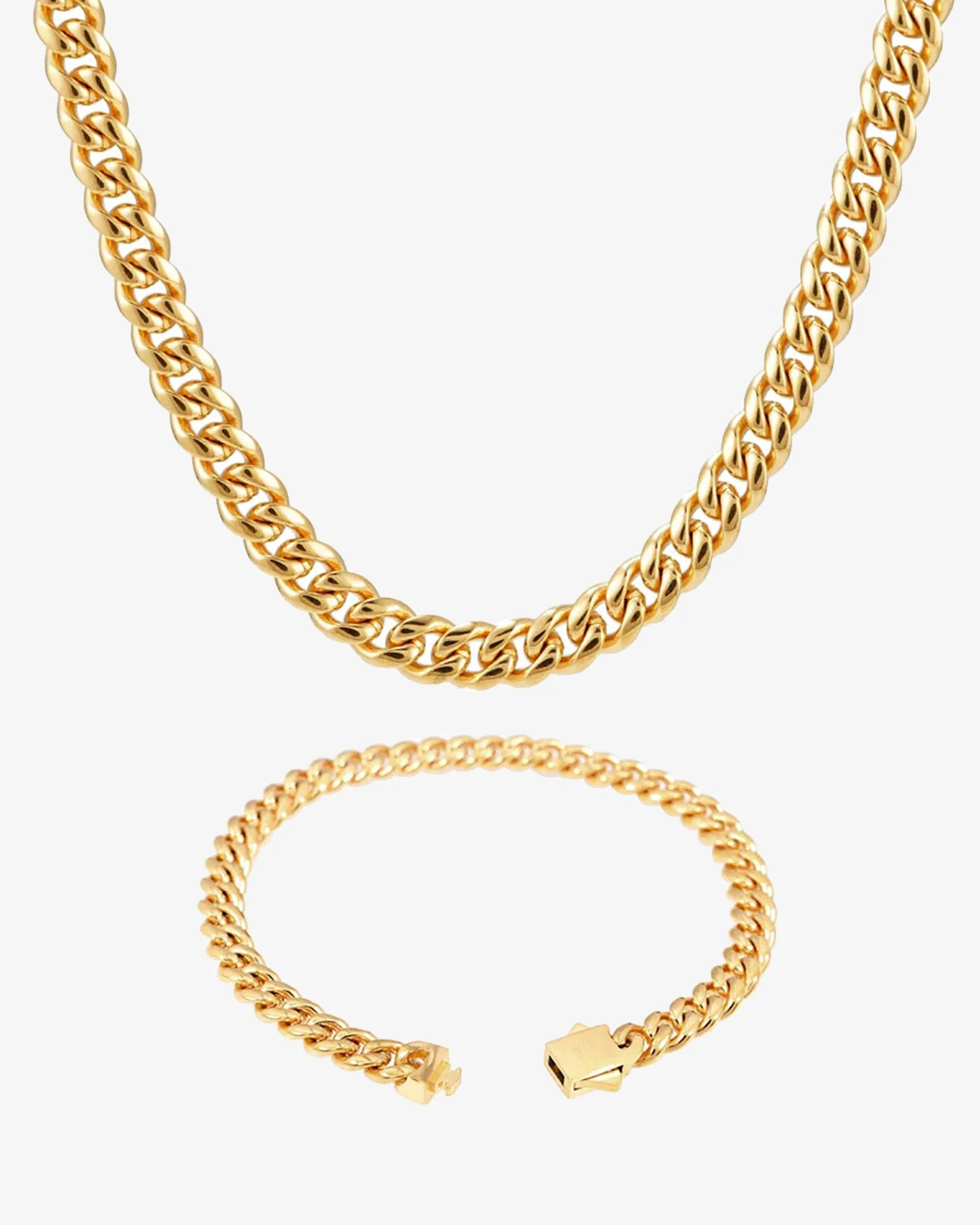 6MM Cuban Link Chain and Bracelet Bundle 14K Gold