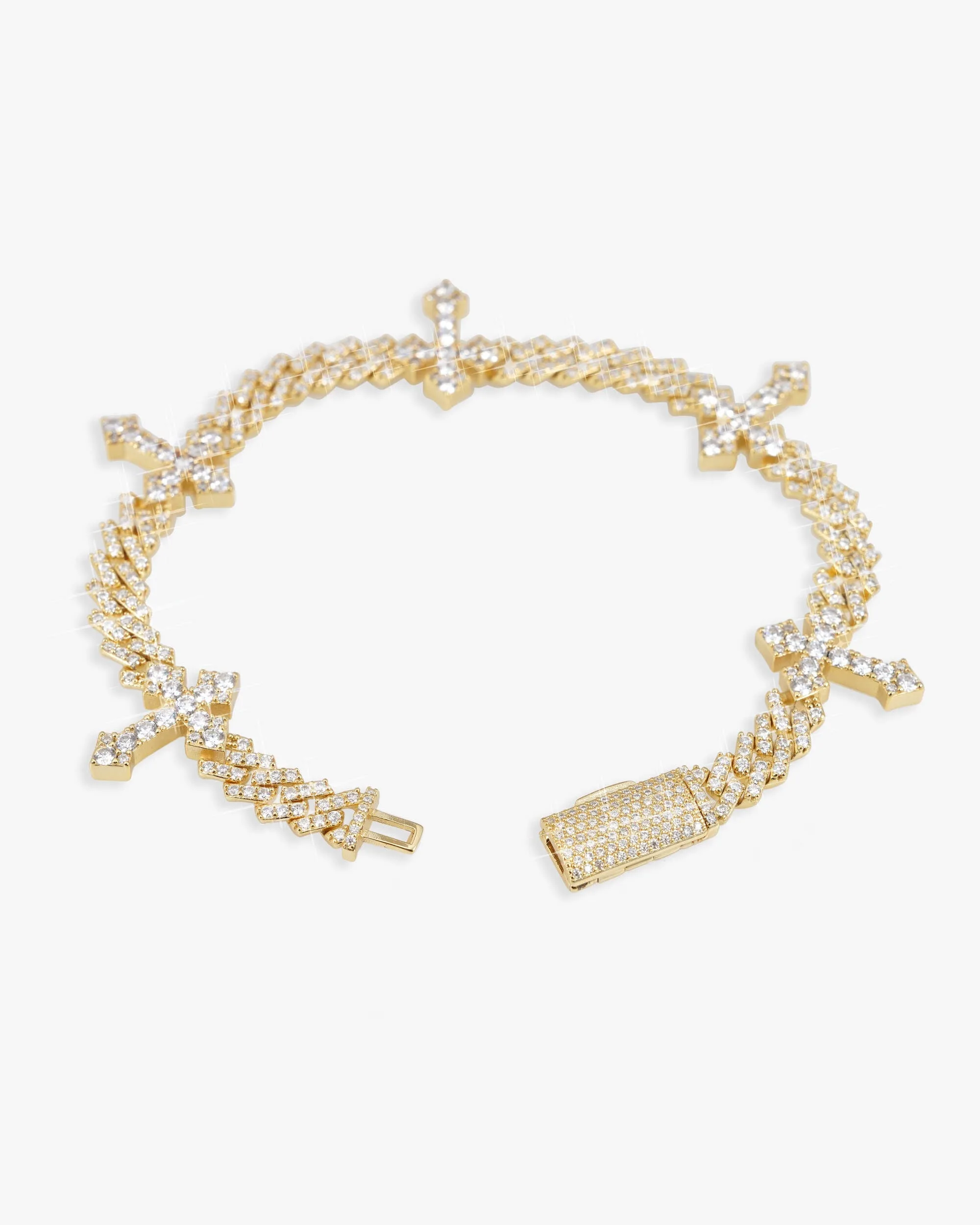 6MM Moissanite Cross Cuban Link Bracelet 14K Gold (view 4 of 6)