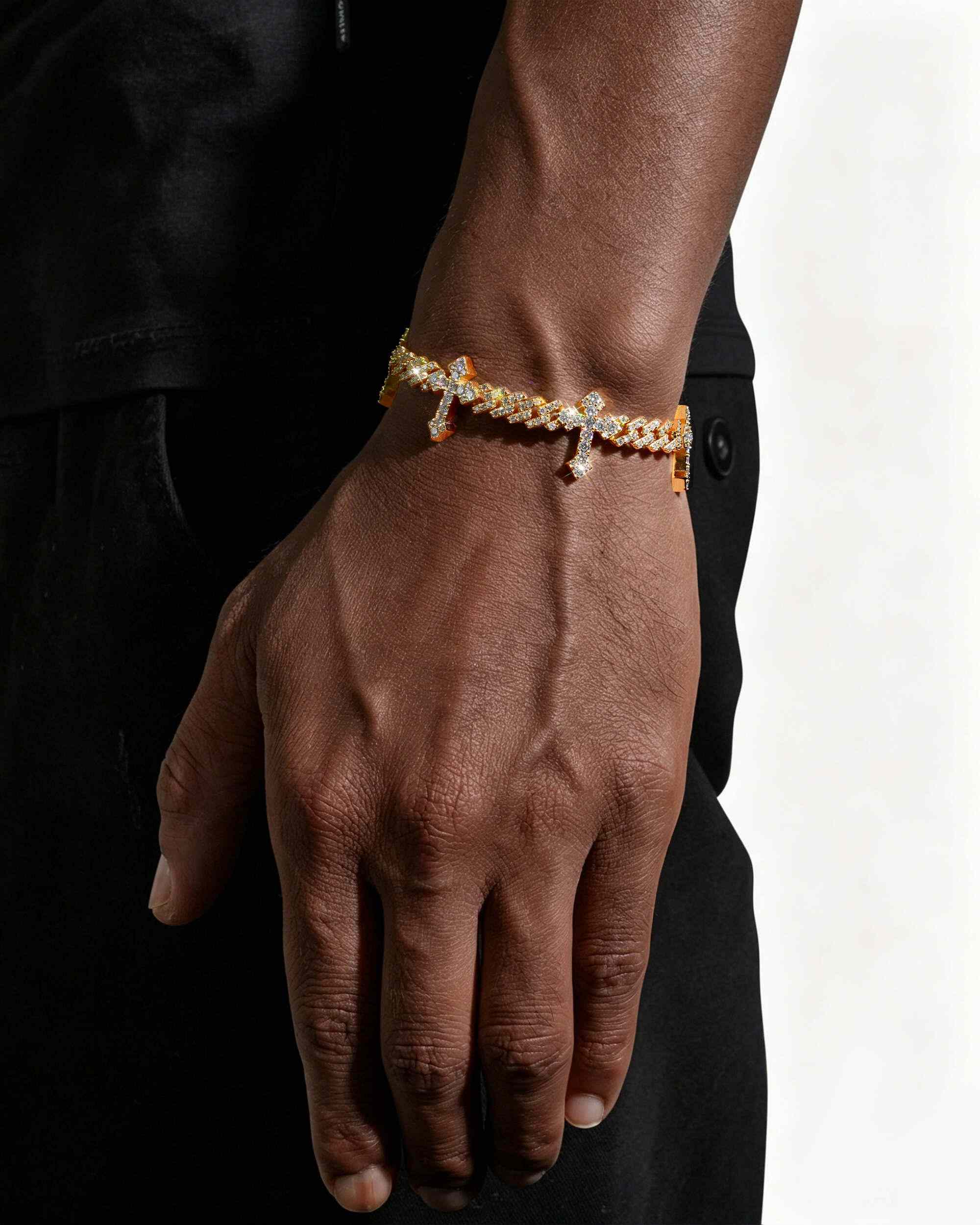 6MM Moissanite Cross Cuban Link Bracelet 14K Gold (view 5 of 6)