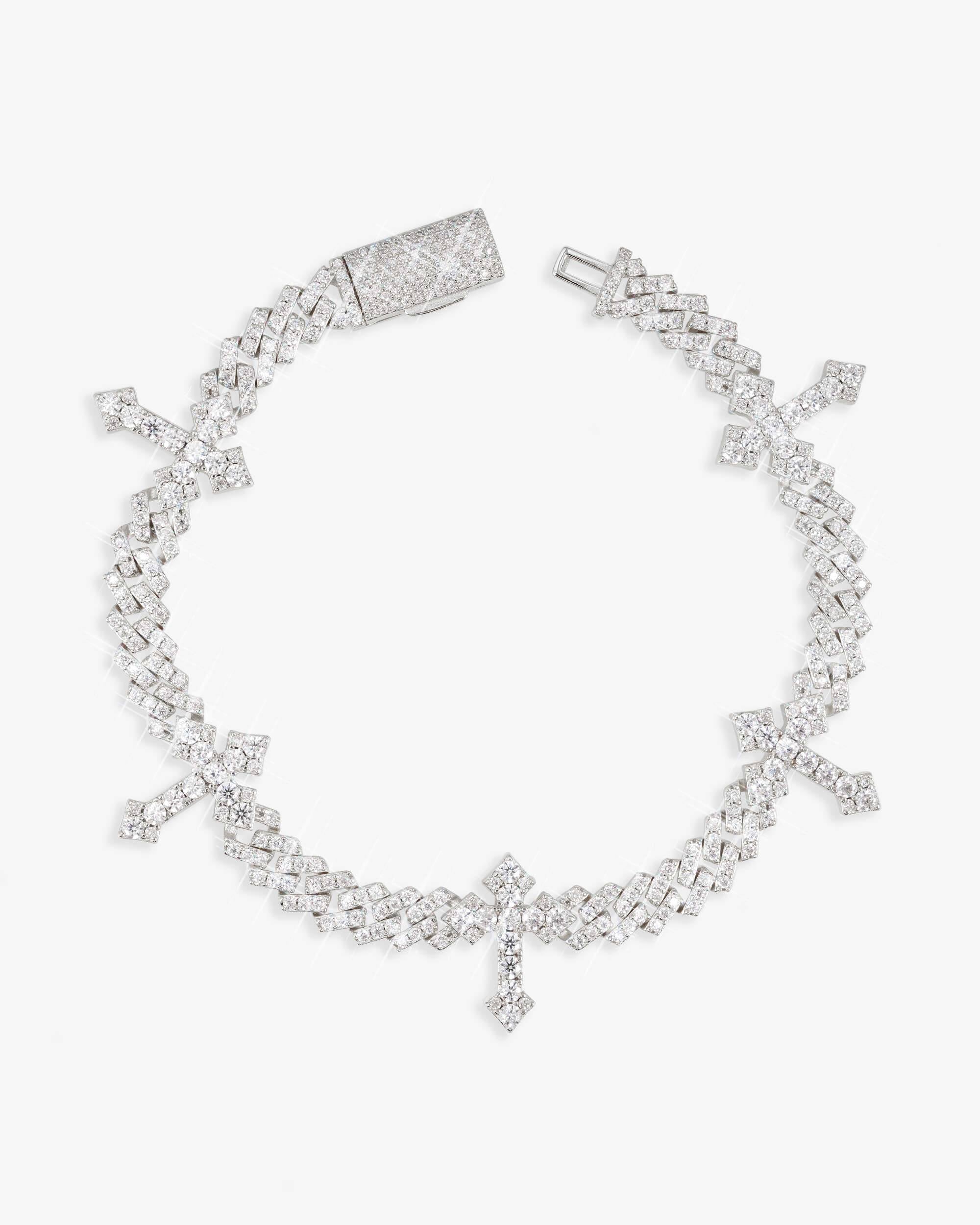 6MM Iced Out VVS Cross Cuban Link Bracelet 14K Gold