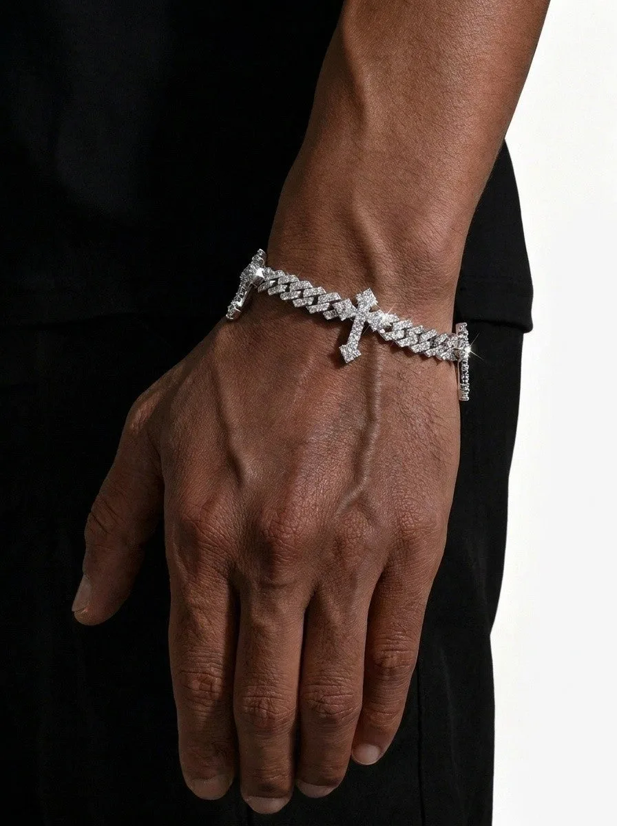6MM Iced Out VVS Cross Cuban Link Bracelet 14K Gold (view 2 of 3)
