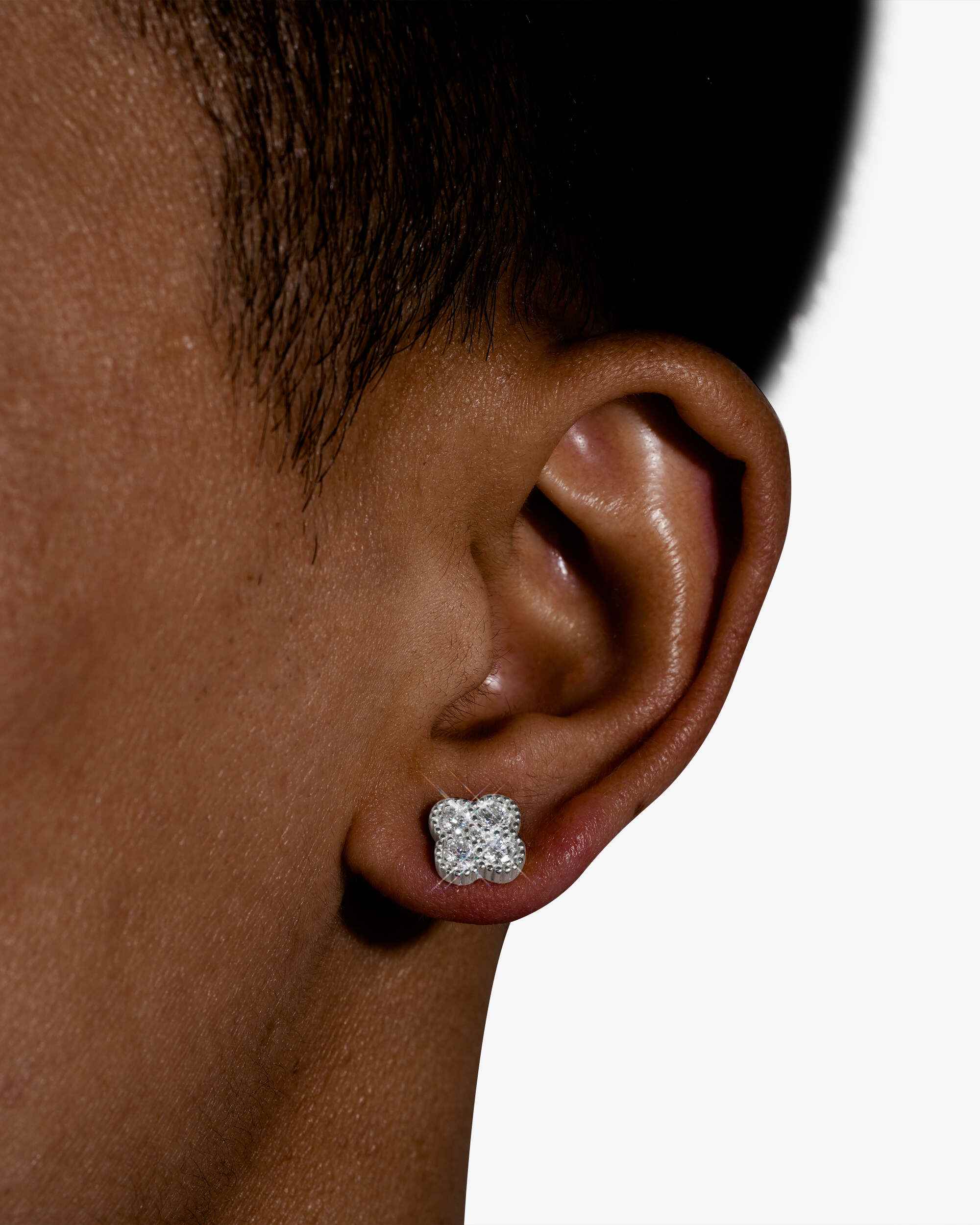 6MM Iced Out VVS Four Leaf Earrings 14K Gold (view 2 of 4)