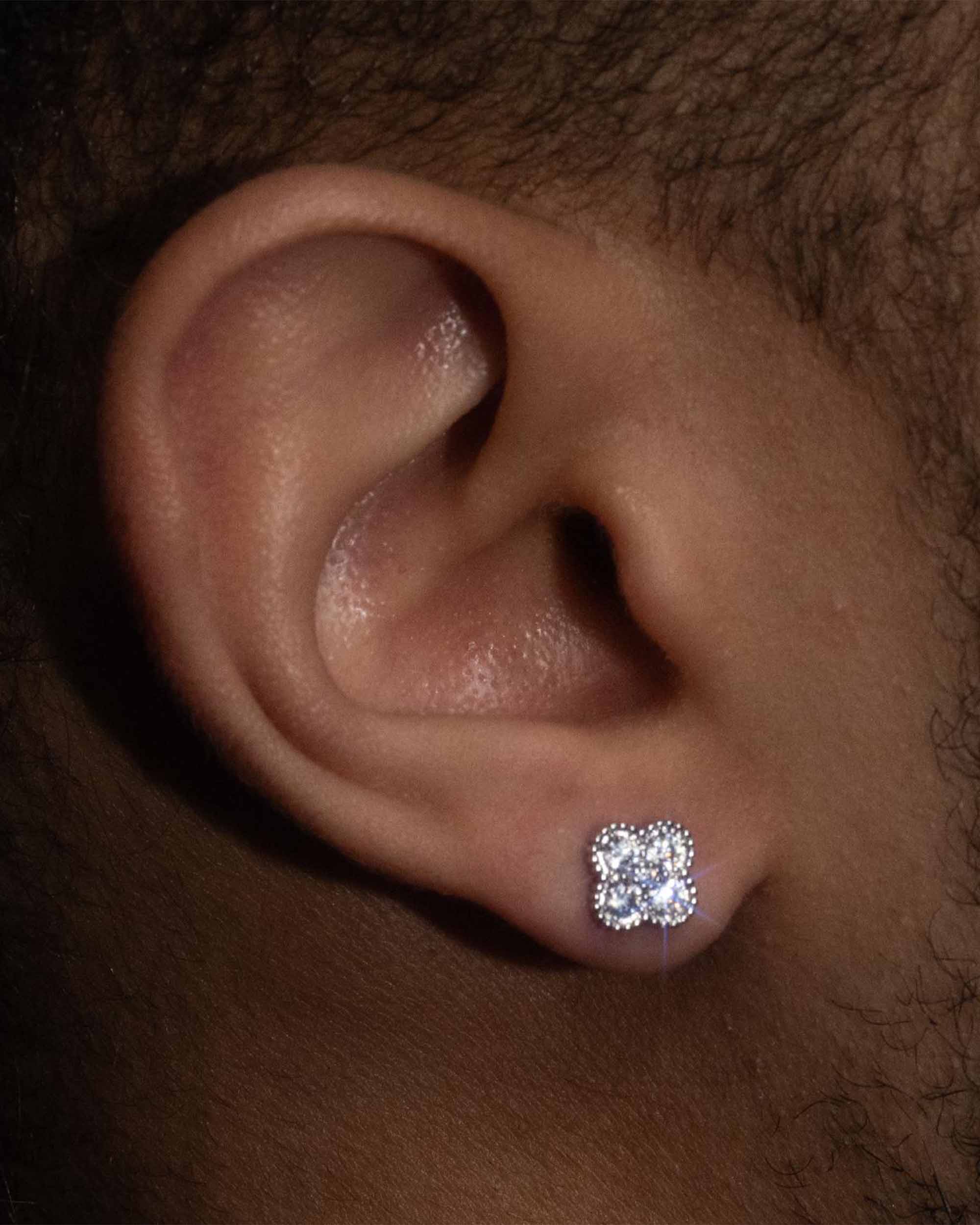 6MM Iced Out VVS Four Leaf Earrings 14K Gold (view 3 of 4)