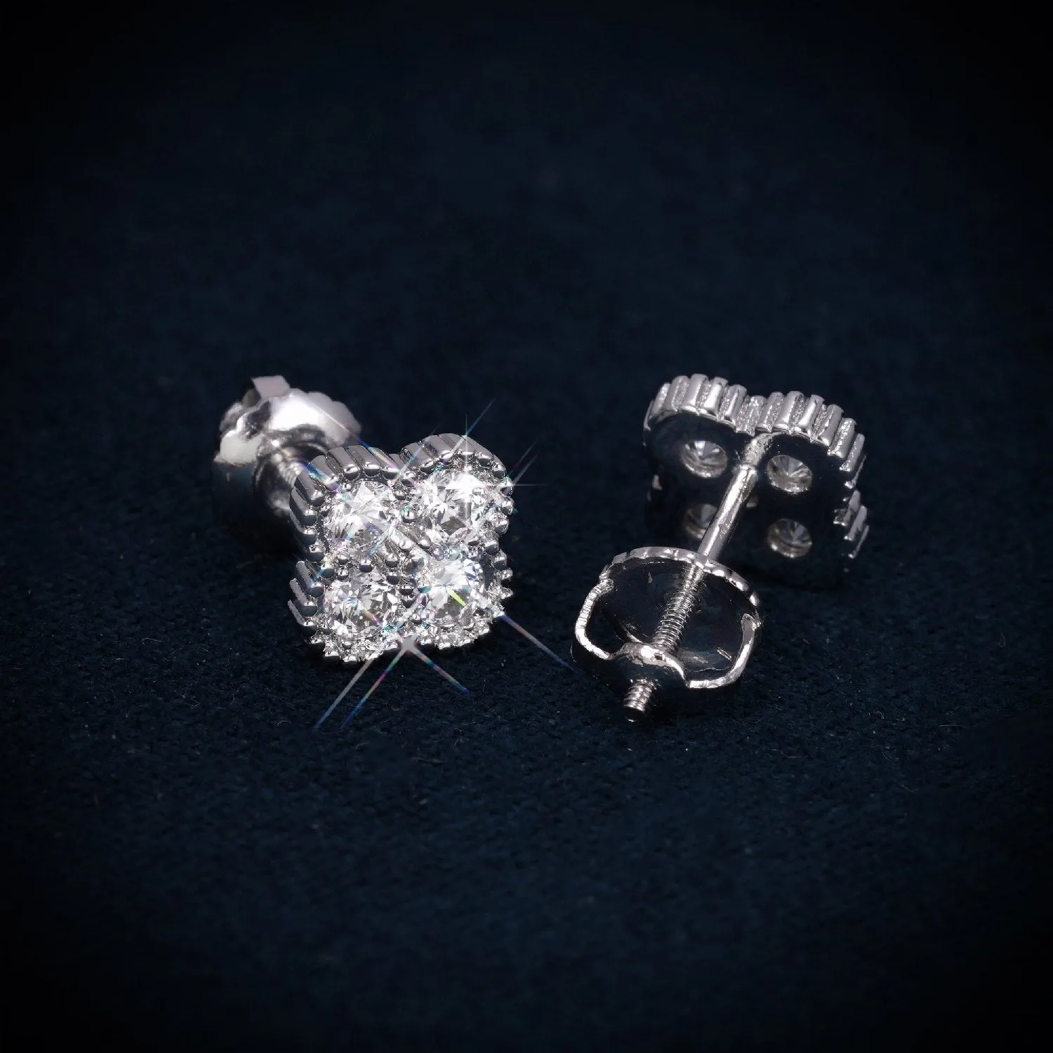 6MM Iced Out VVS Four Leaf Earrings 14K Gold (view 4 of 4)