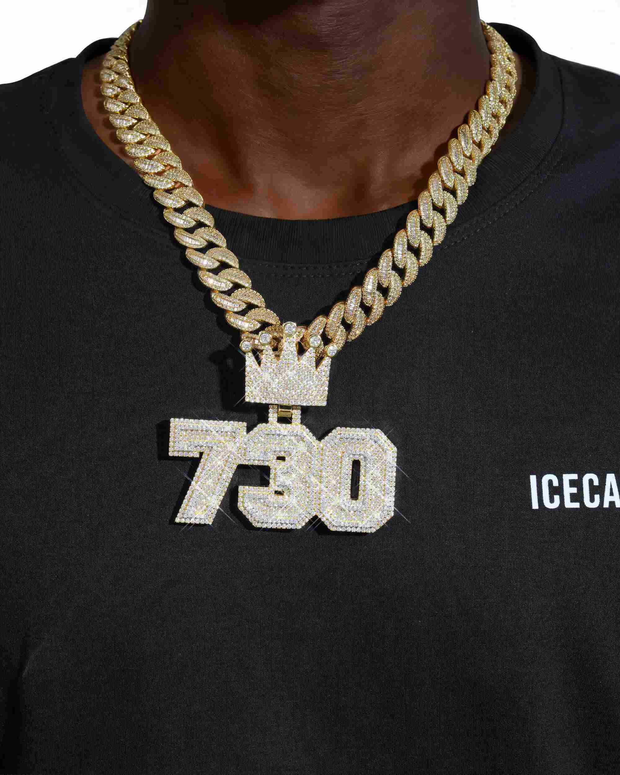 "730" Custom Moissanite Pendant 14K Gold (view 2 of 4)