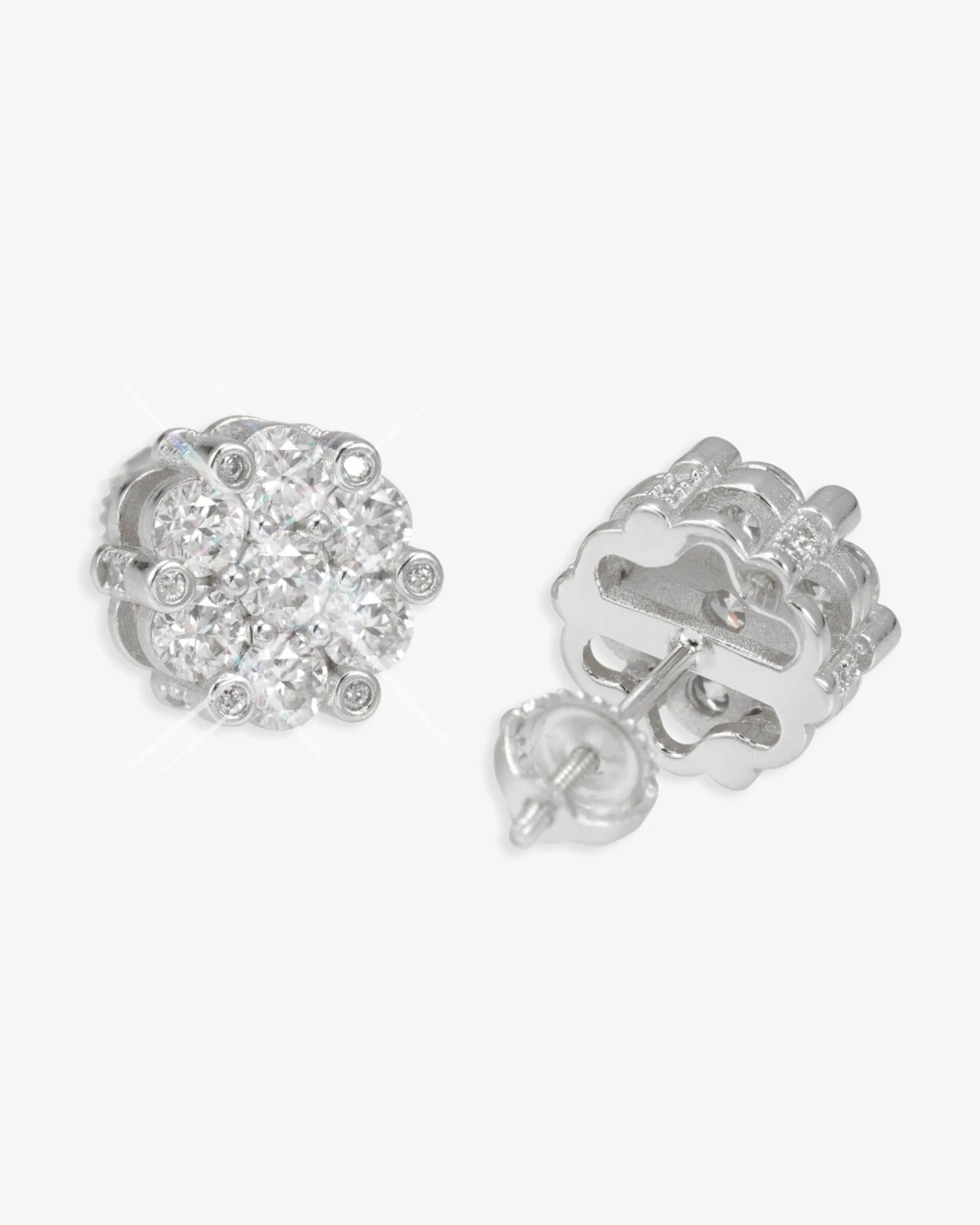 7MM Iced Out VVS Flower Cluster Earrings 14K Gold