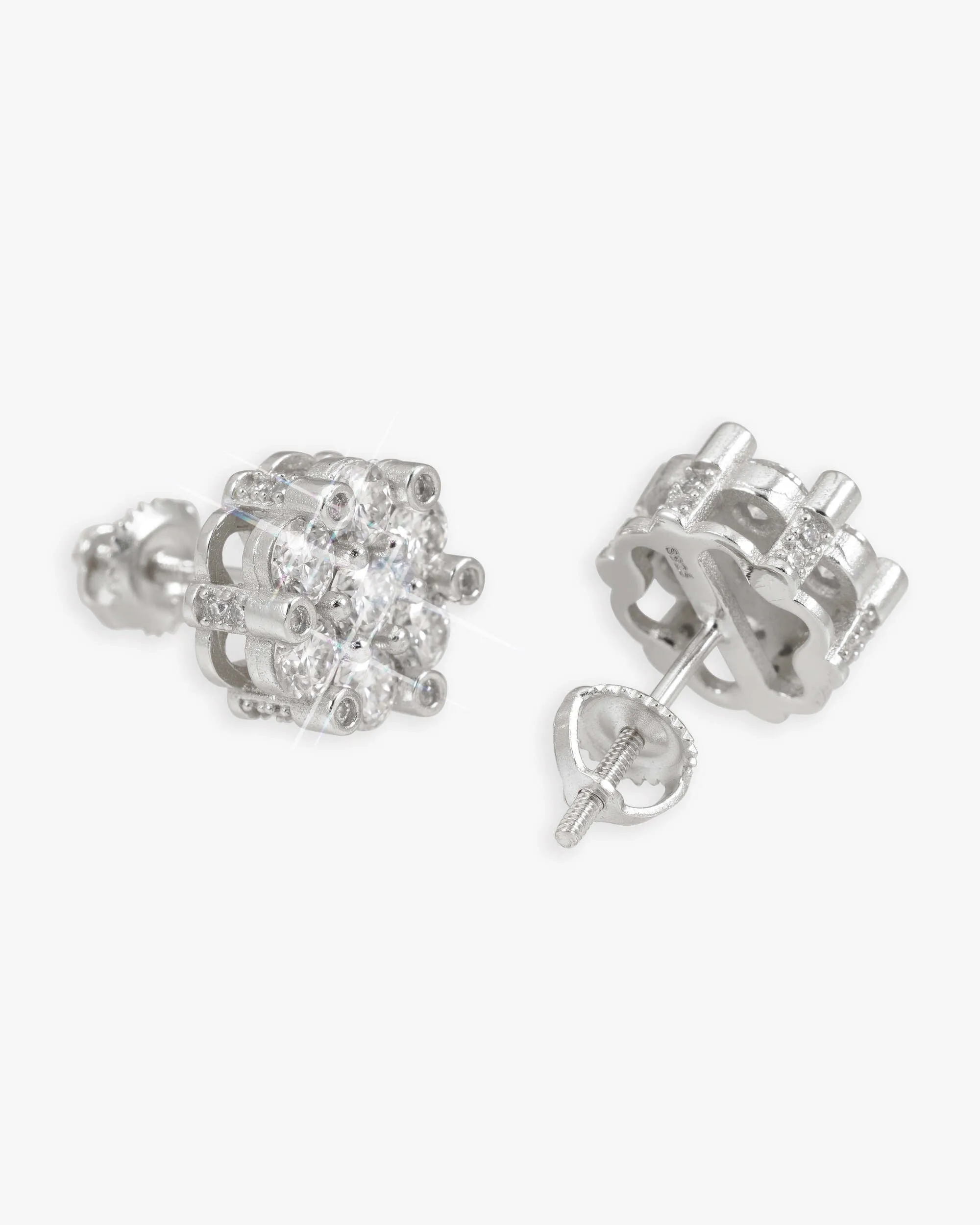 7MM Iced Out VVS Flower Cluster Earrings 14K Gold (view 2 of 3)
