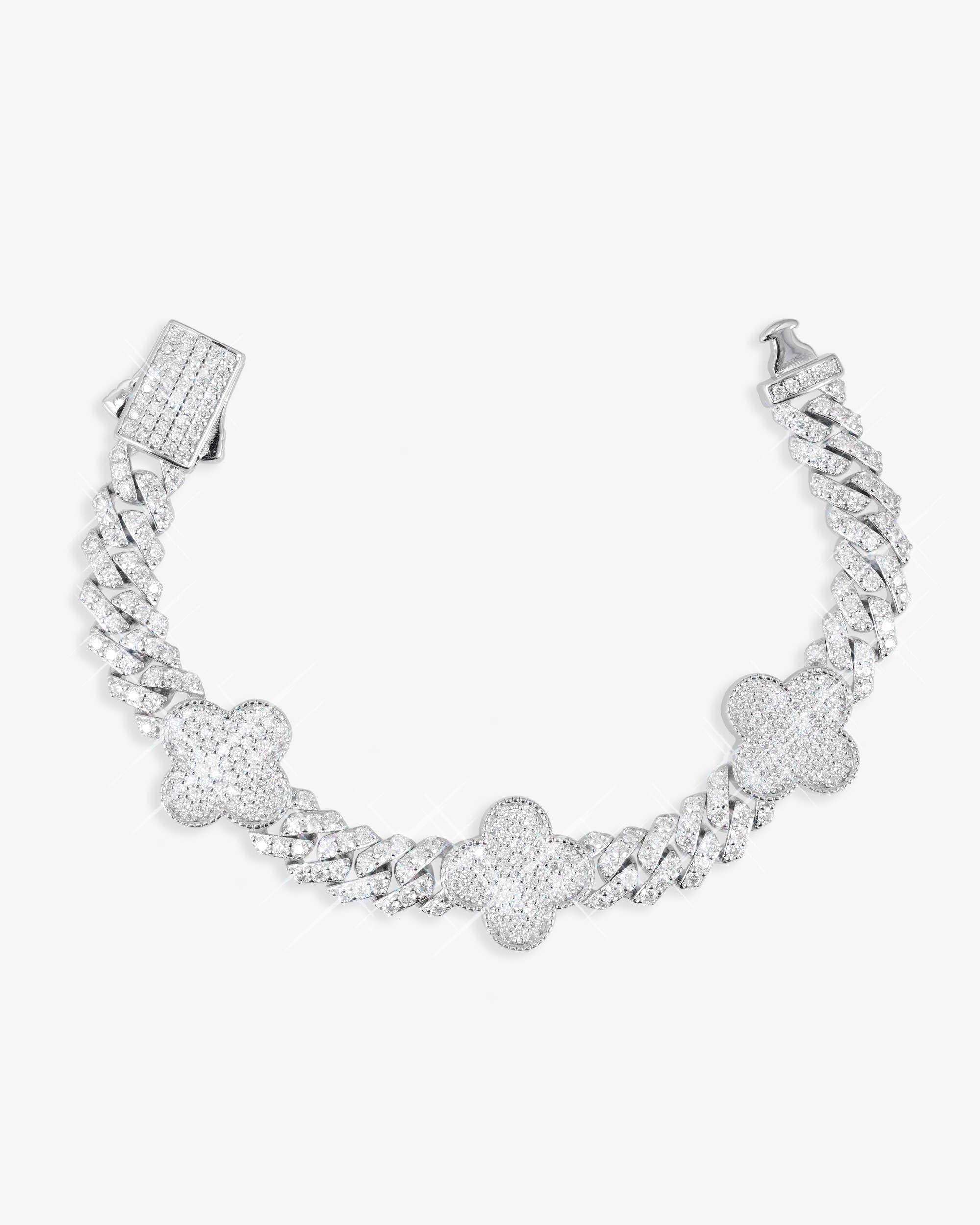 8MM Four Leaf Moissanite Cuban Link Bracelet 14K Gold