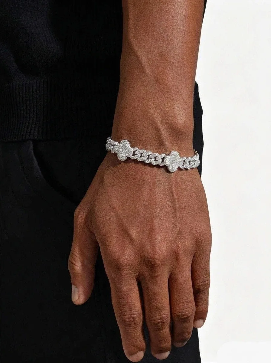 8MM Four Leaf Moissanite Cuban Link Bracelet 14K Gold (view 2 of 12)