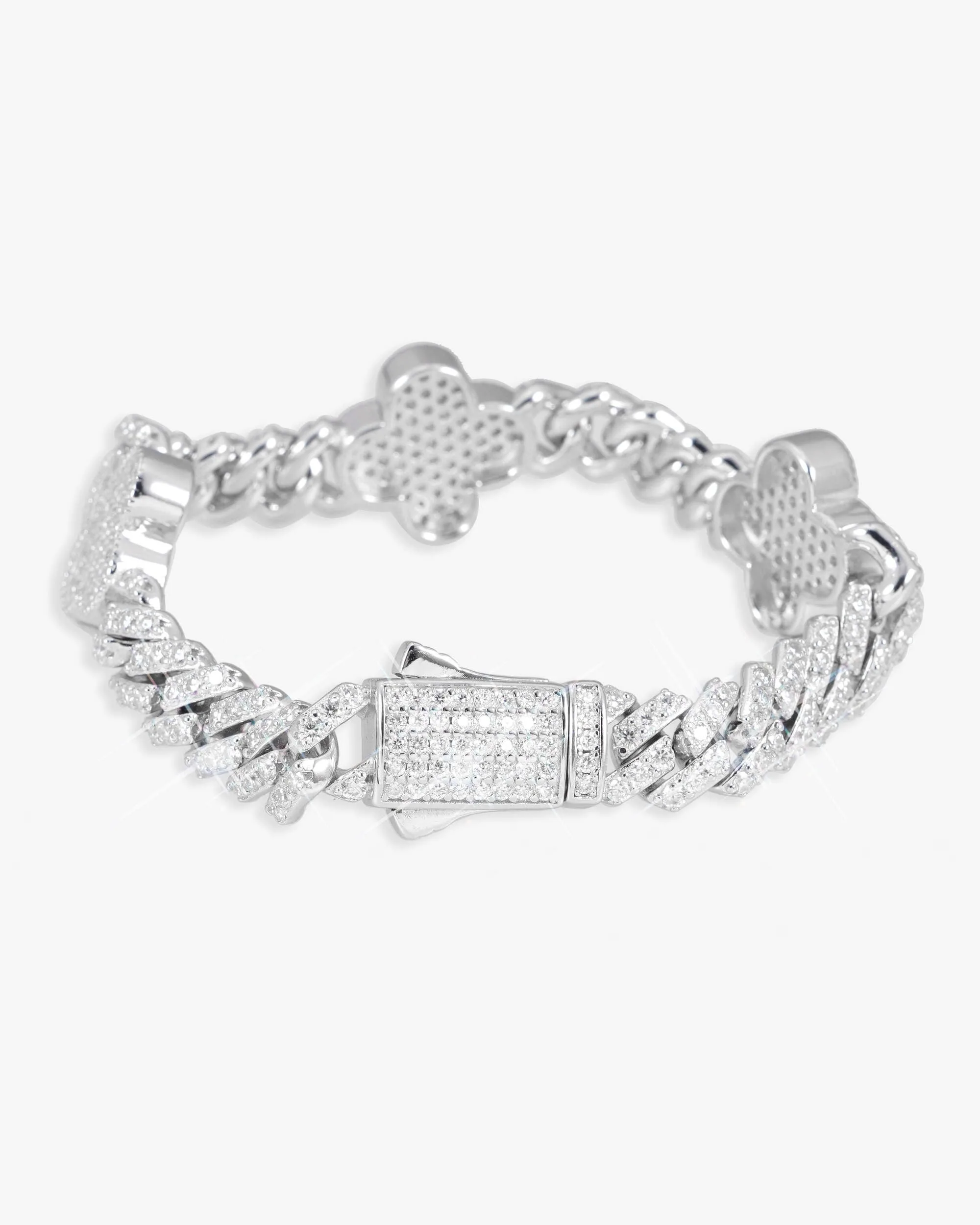 8MM Four Leaf Moissanite Cuban Link Bracelet 14K Gold (view 3 of 12)